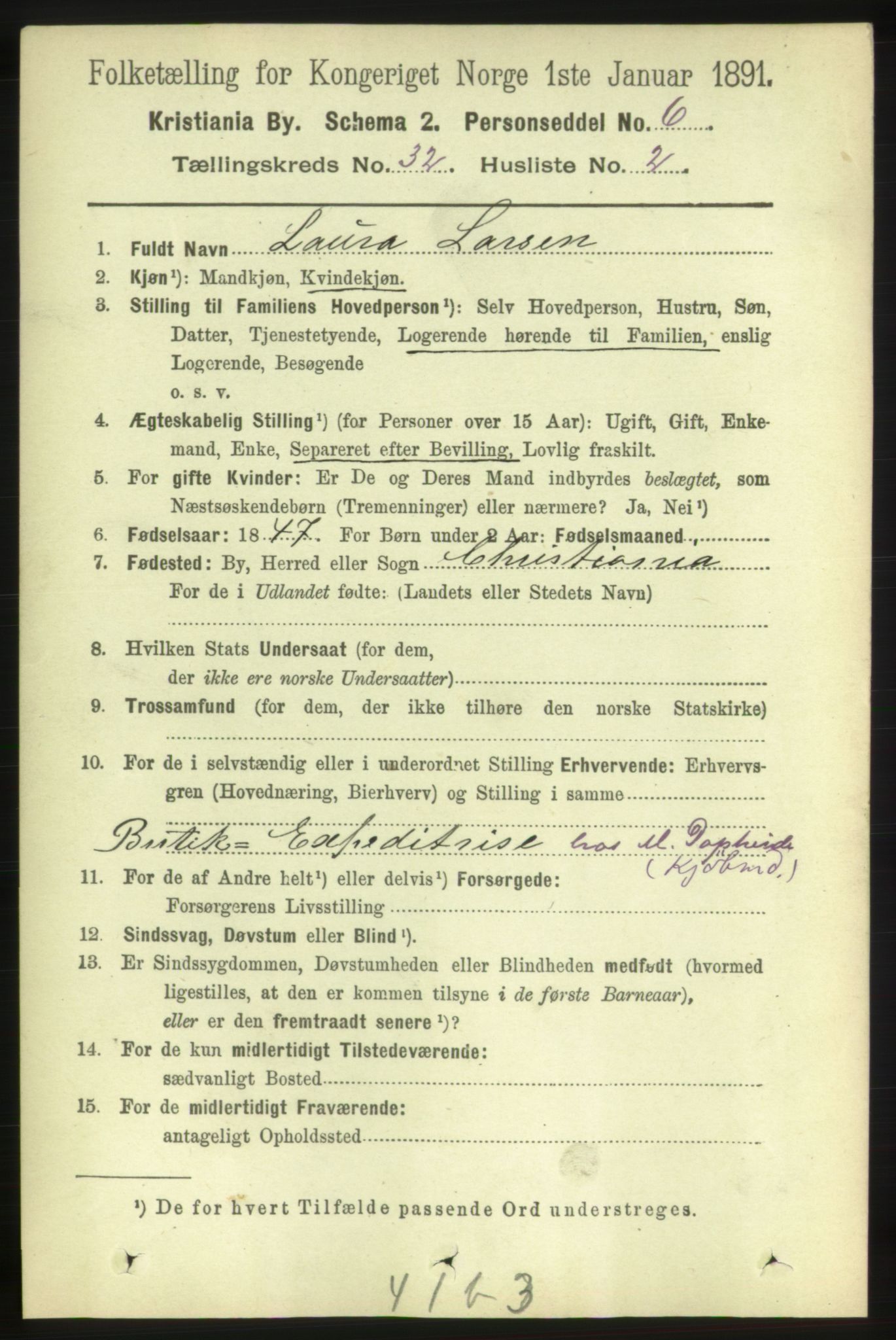 RA, 1891 census for 0301 Kristiania, 1891, p. 16889