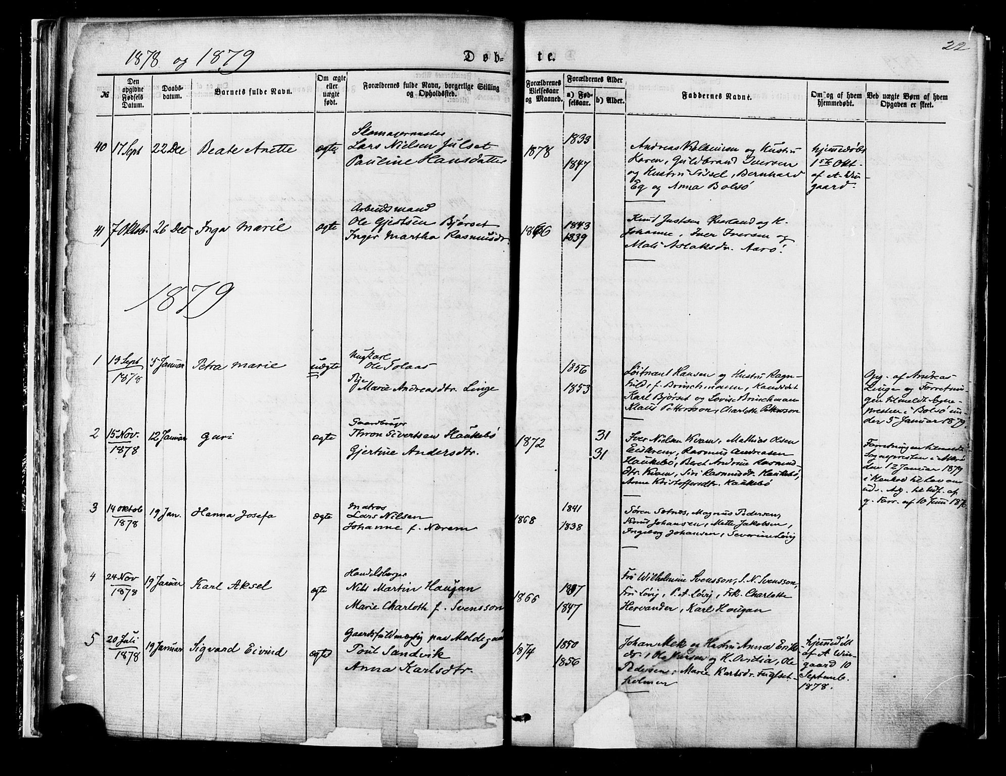 Ministerialprotokoller, klokkerbøker og fødselsregistre - Møre og Romsdal, SAT/A-1454/558/L0691: Parish register (official) no. 558A05, 1873-1886, p. 22