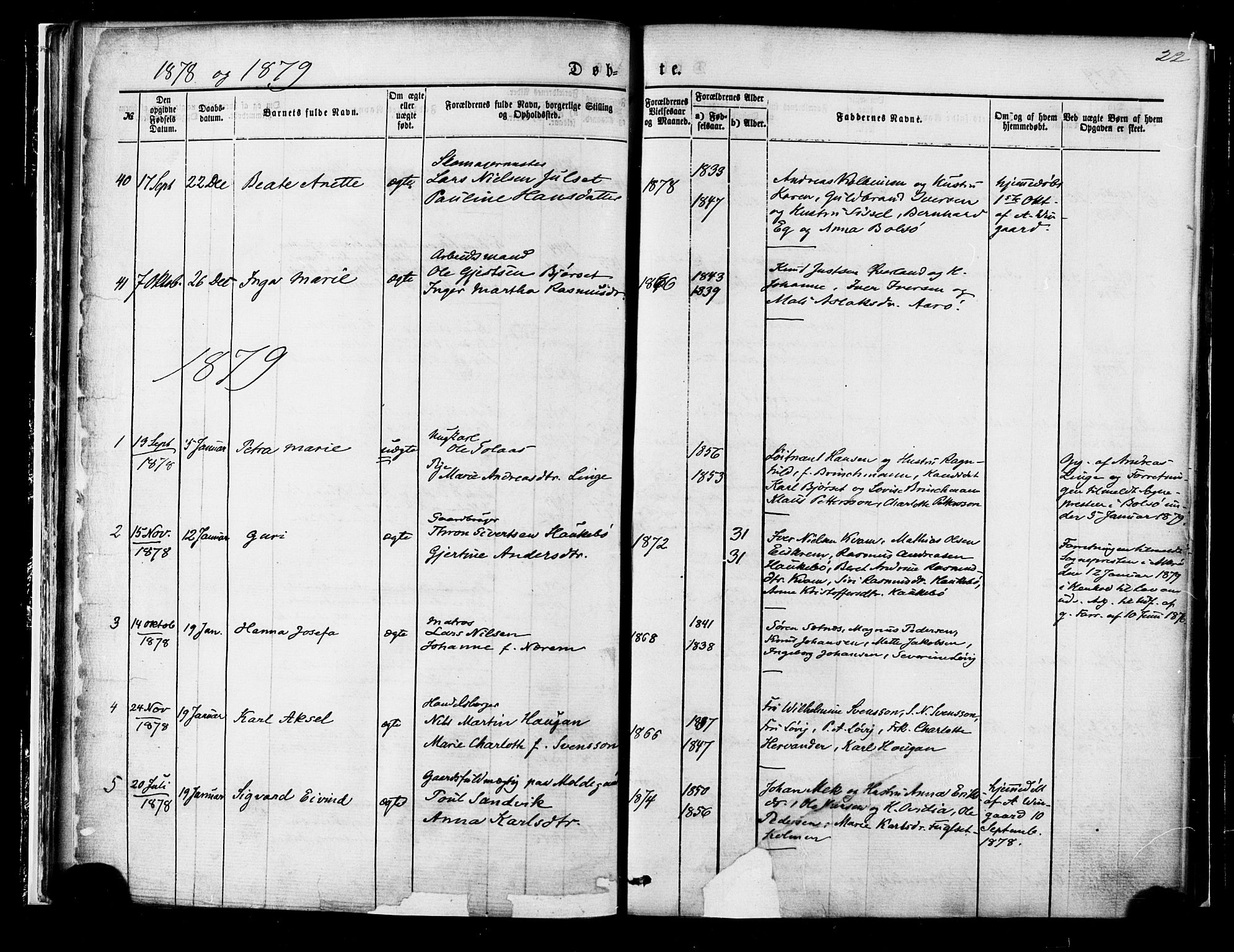 Ministerialprotokoller, klokkerbøker og fødselsregistre - Møre og Romsdal, AV/SAT-A-1454/558/L0691: Parish register (official) no. 558A05, 1873-1886, p. 22