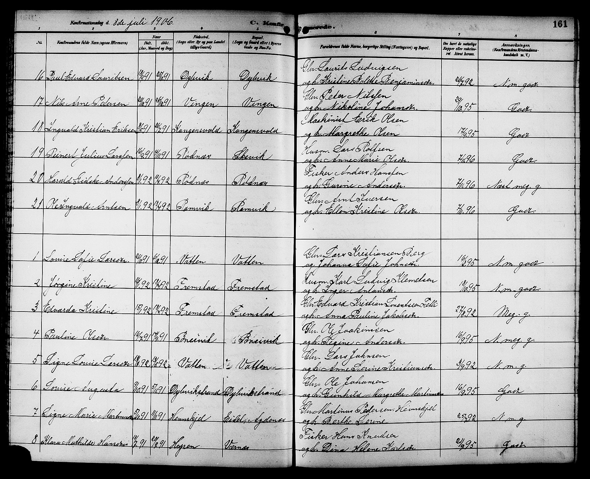 Ministerialprotokoller, klokkerbøker og fødselsregistre - Sør-Trøndelag, SAT/A-1456/662/L0757: Parish register (copy) no. 662C02, 1892-1918, p. 161
