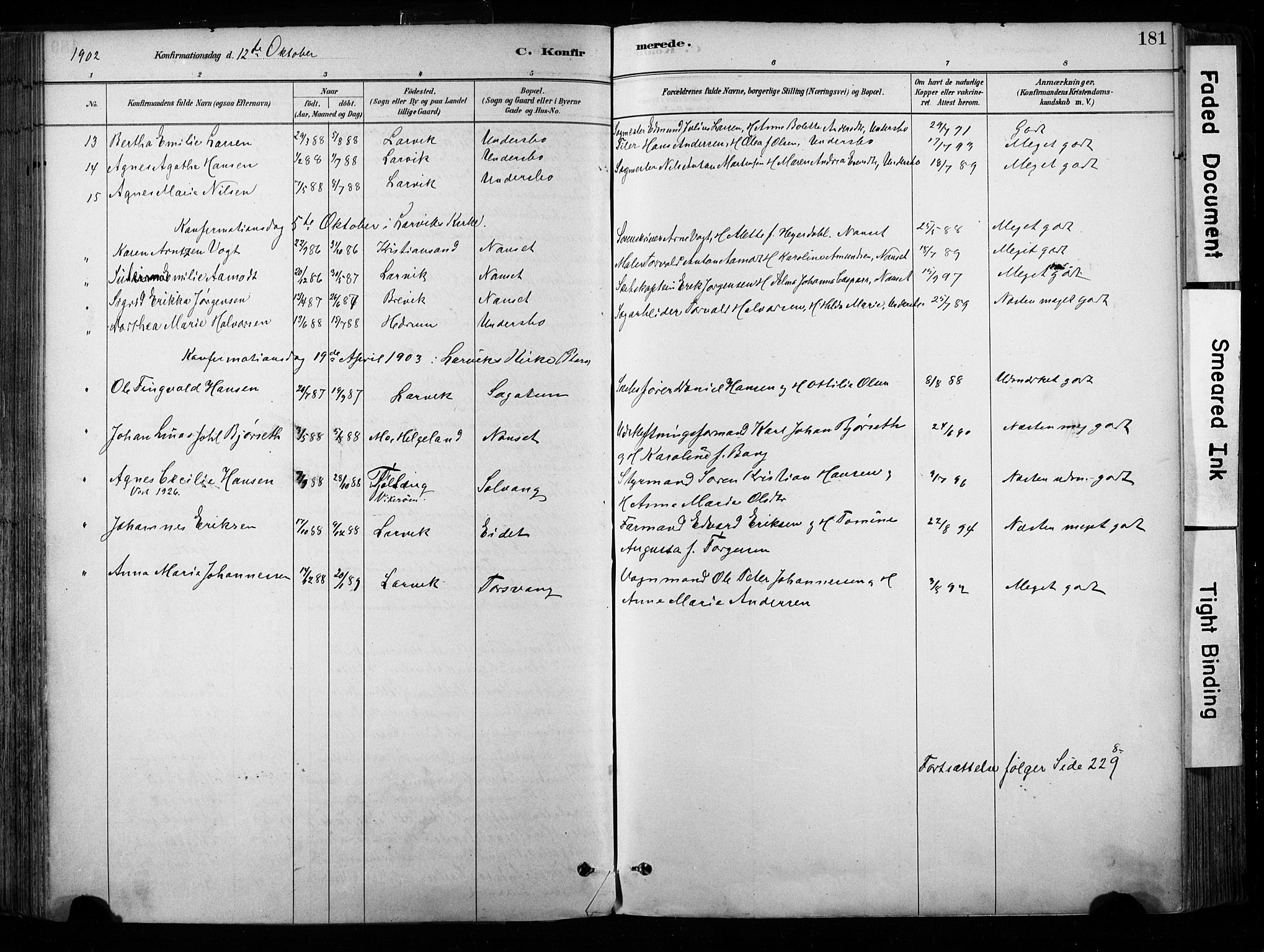 Hedrum kirkebøker, SAKO/A-344/F/Fa/L0009: Parish register (official) no. I 9, 1881-1903, p. 181