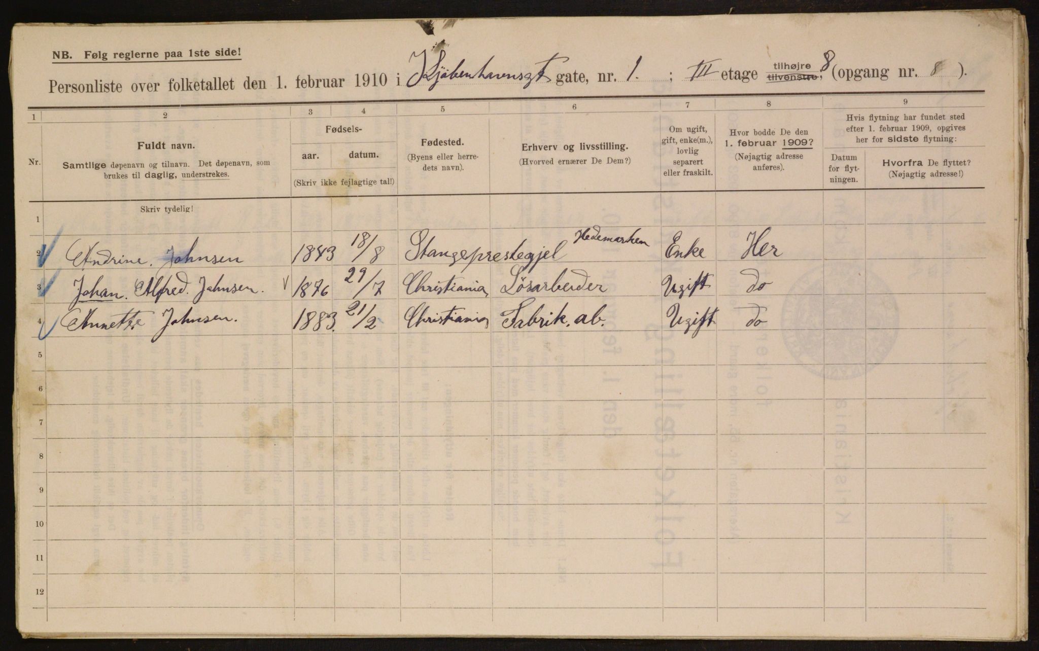 OBA, Municipal Census 1910 for Kristiania, 1910, p. 49841