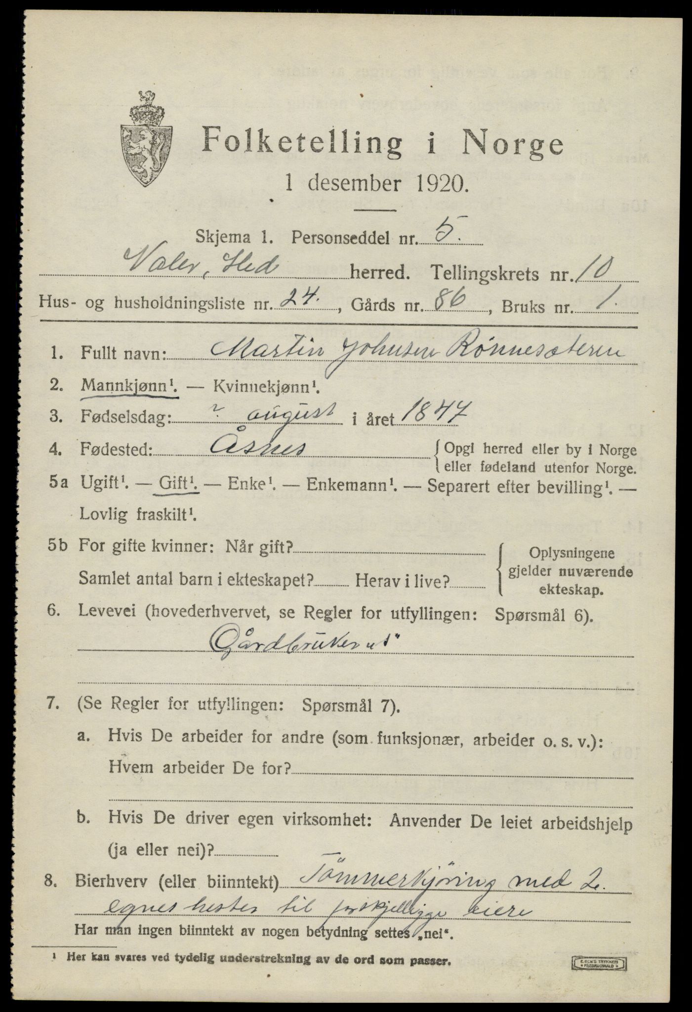 SAH, 1920 census for Våler (Hedmark), 1920, p. 10173