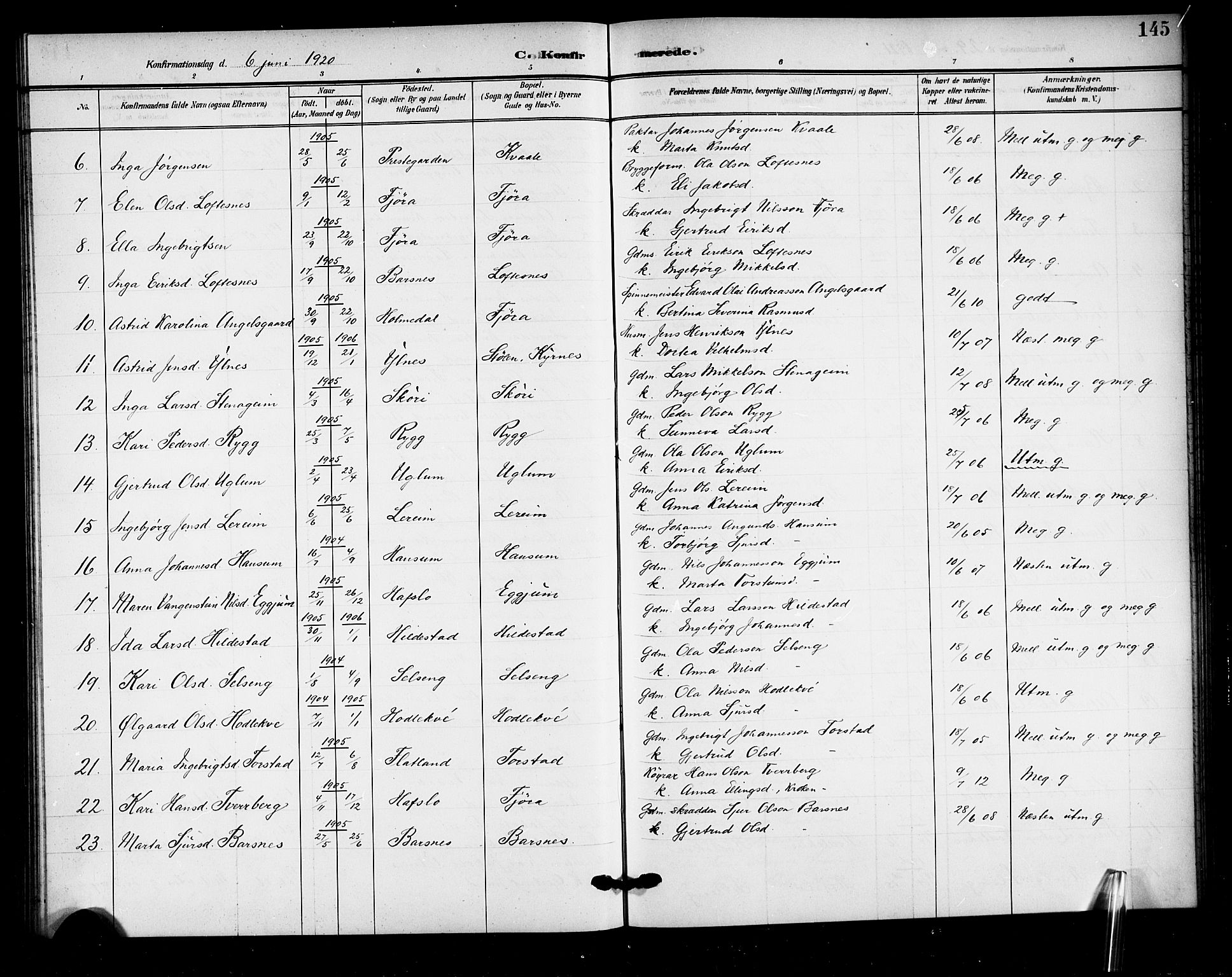 Sogndal sokneprestembete, AV/SAB-A-81301/H/Hab/Haba/L0002: Parish register (copy) no. A 2, 1908-1924, p. 145