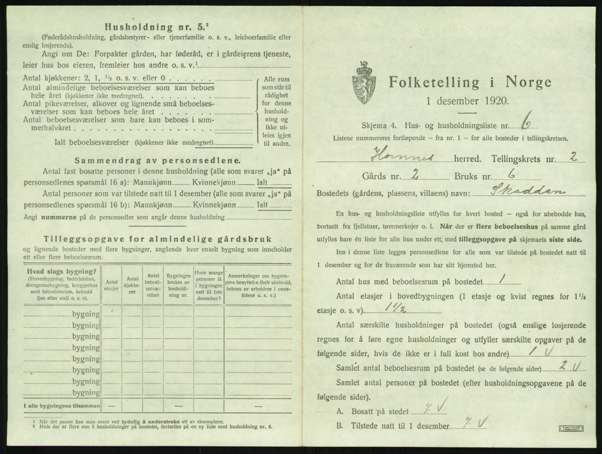 SAK, 1920 census for Hornnes, 1920, p. 101