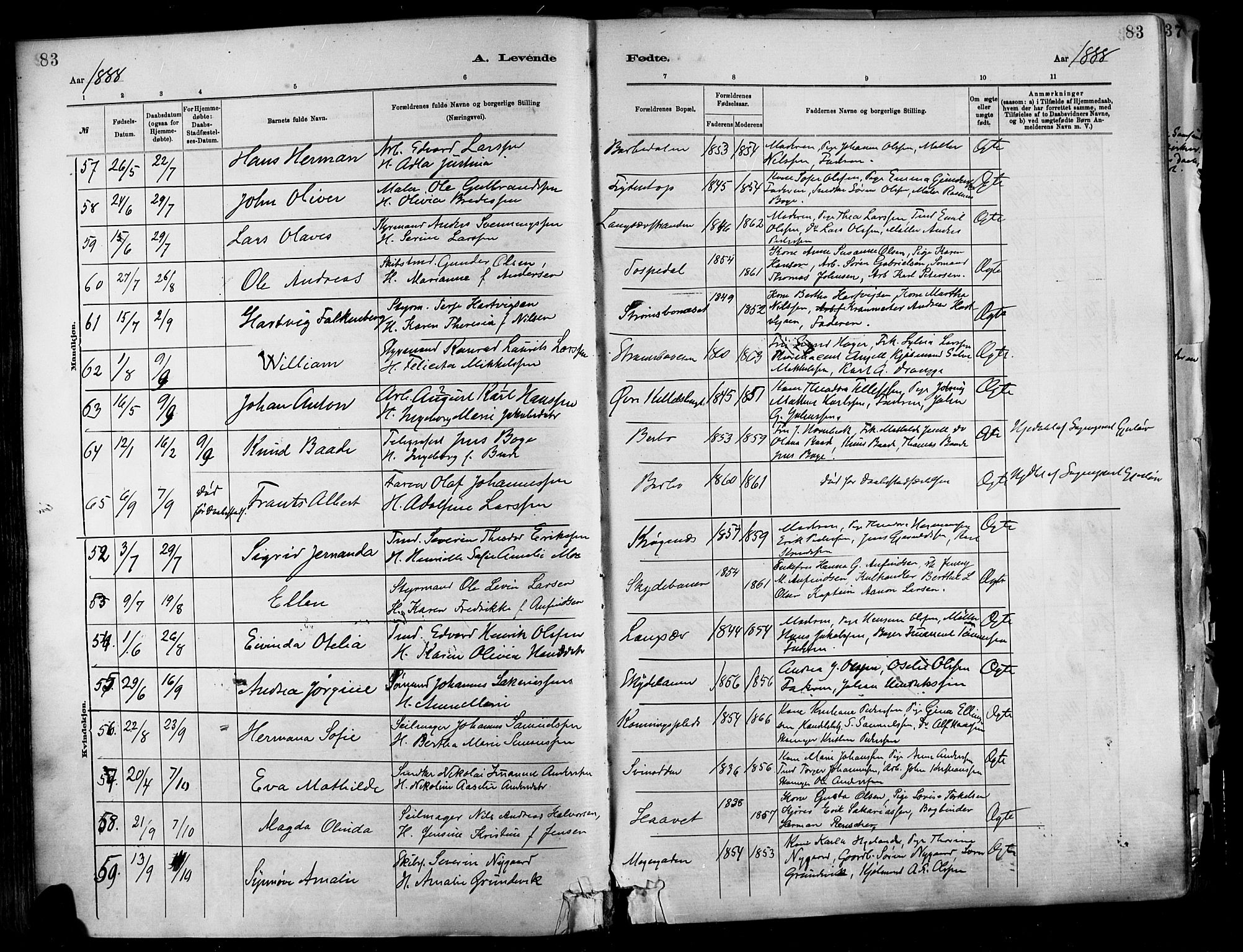 Barbu sokneprestkontor, SAK/1111-0003/F/Fa/L0002: Parish register (official) no. A 2, 1883-1898, p. 83
