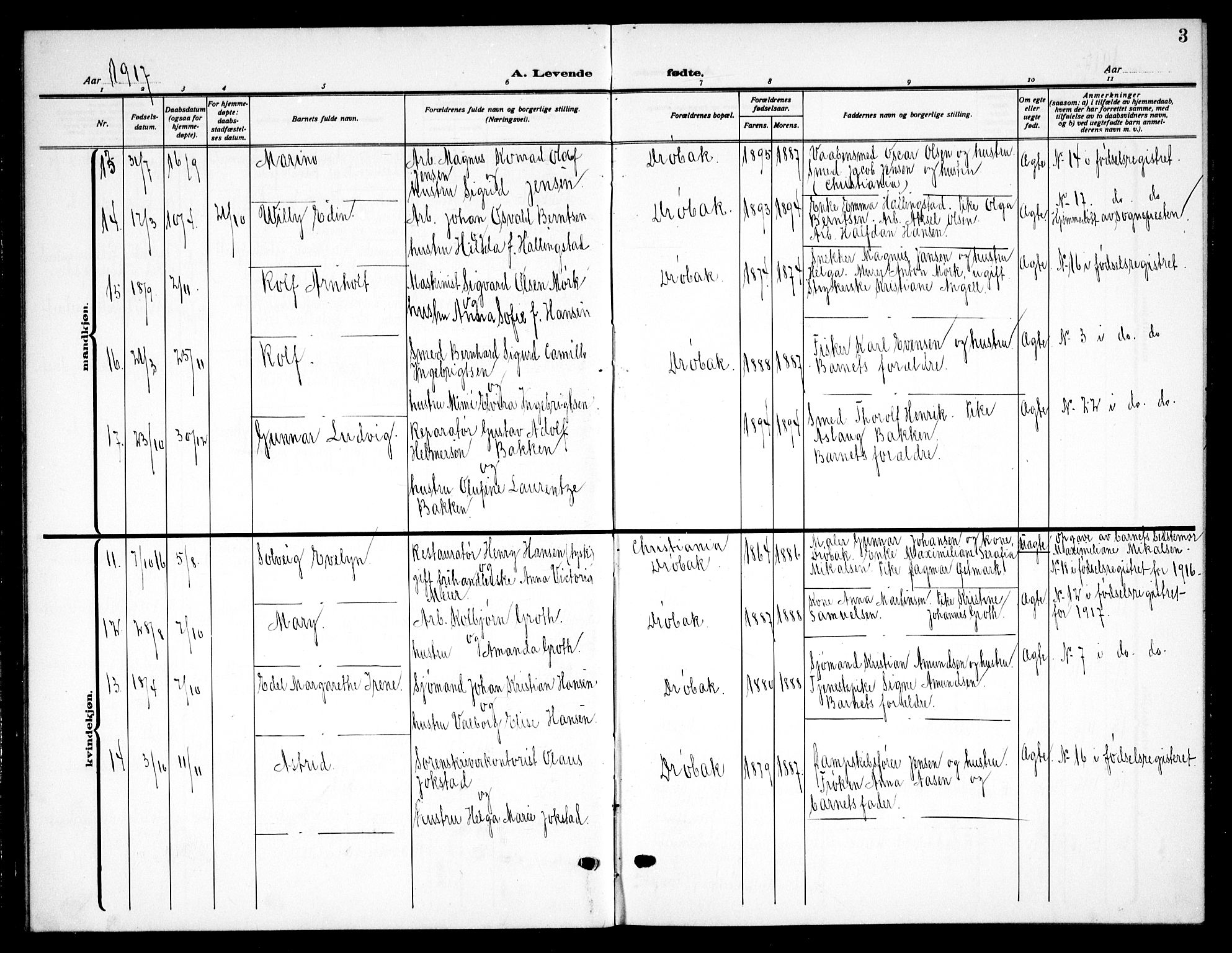 Drøbak prestekontor Kirkebøker, AV/SAO-A-10142a/G/Ga/L0002: Parish register (copy) no. I 2, 1917-1932, p. 3