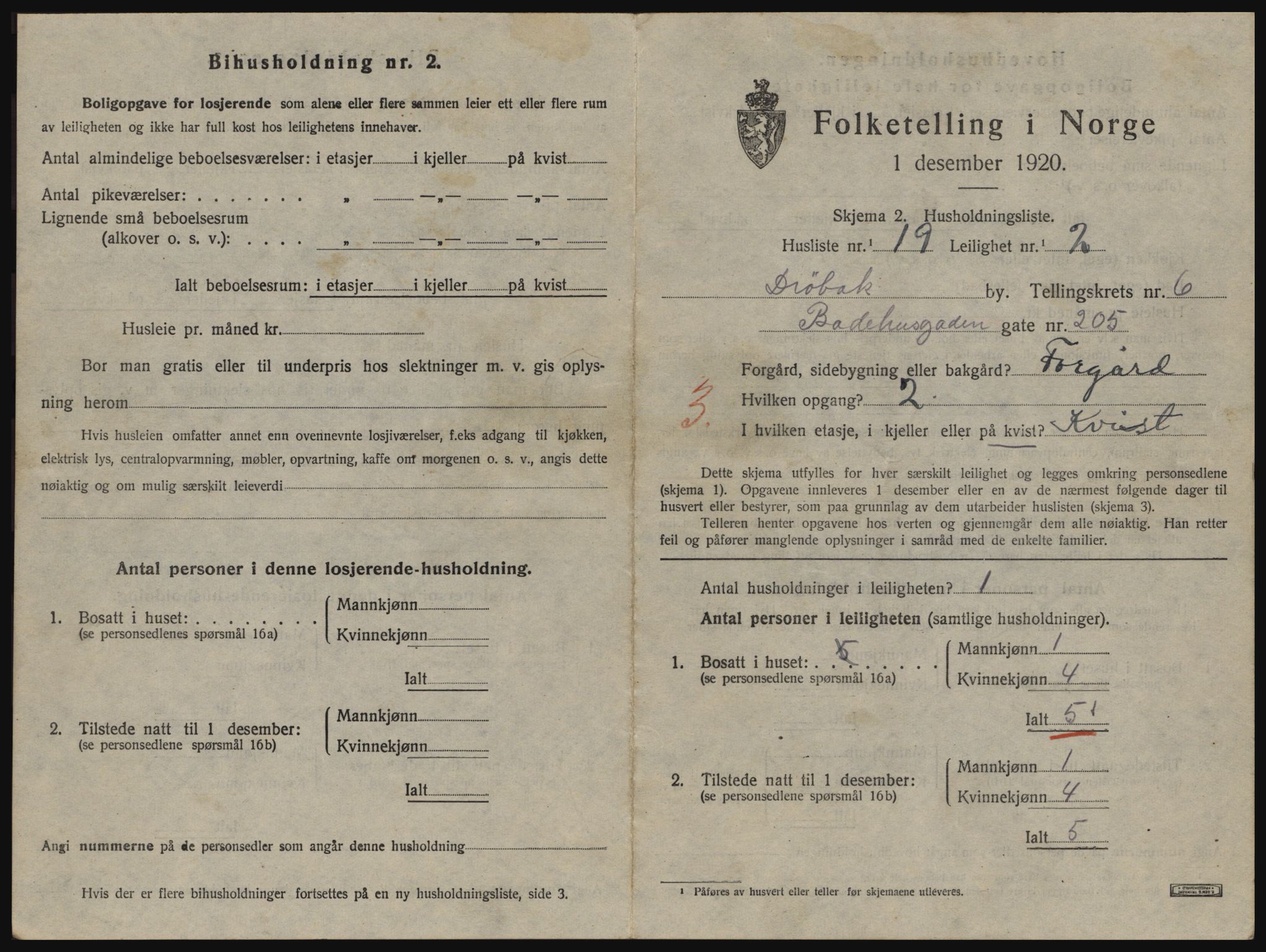 SAO, 1920 census for Drøbak, 1920, p. 1599