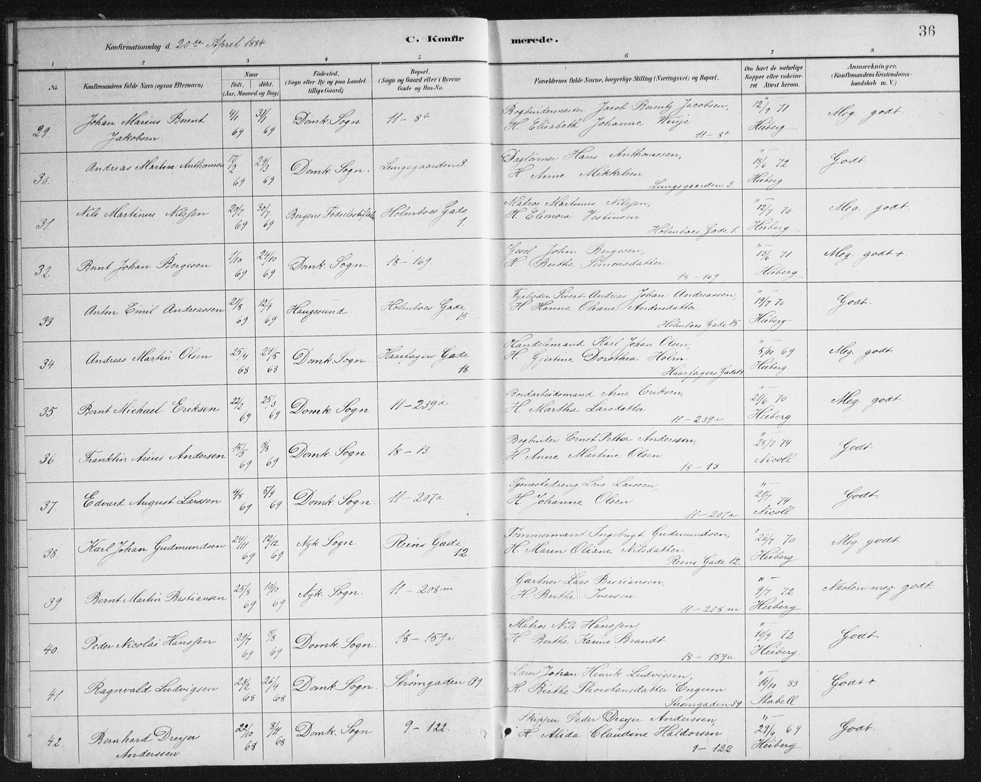 Domkirken sokneprestembete, SAB/A-74801/H/Haa/L0066: Curate's parish register no. A 4, 1880-1912, p. 36