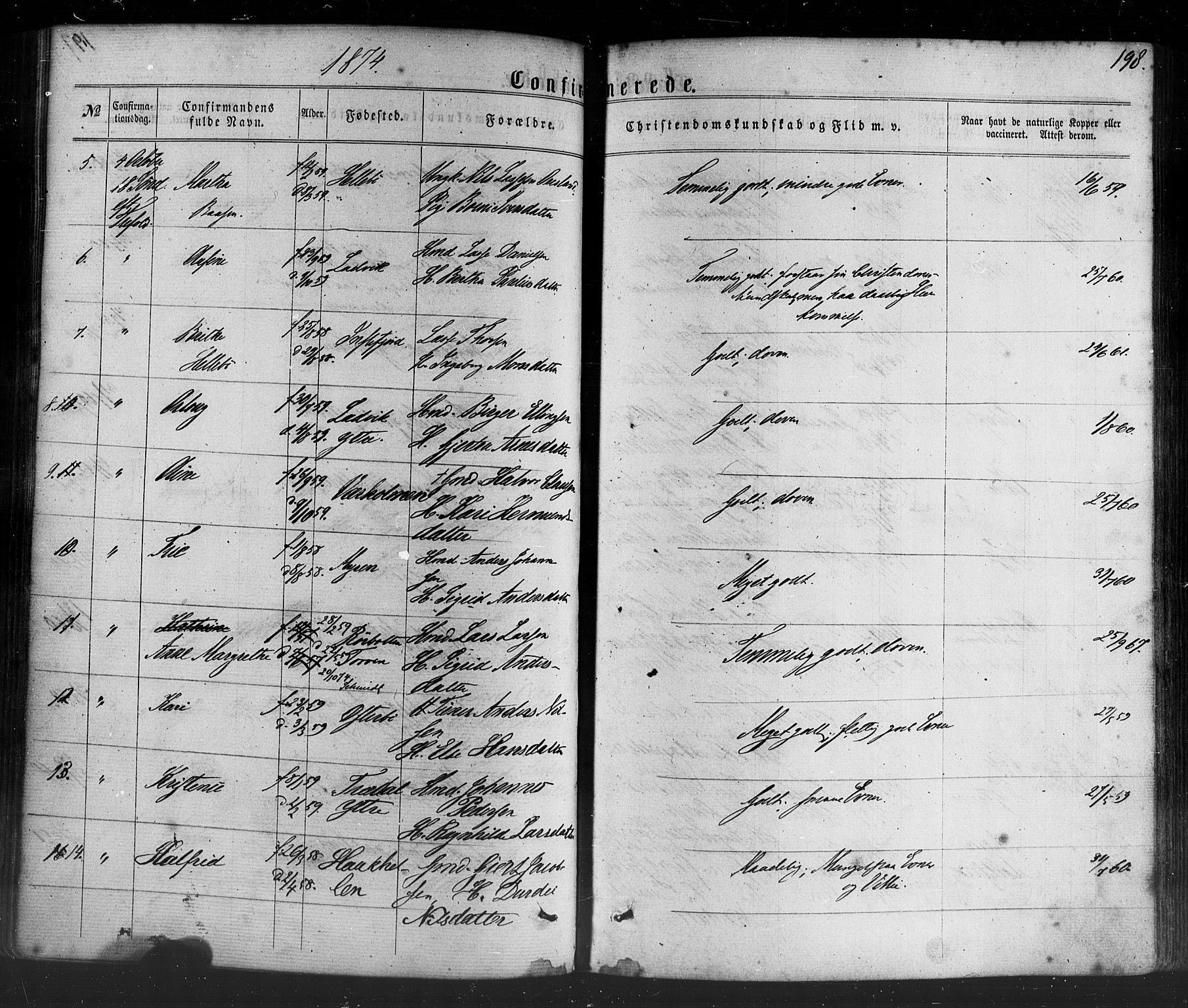 Lavik sokneprestembete, SAB/A-80901: Parish register (official) no. A 4, 1864-1881, p. 198