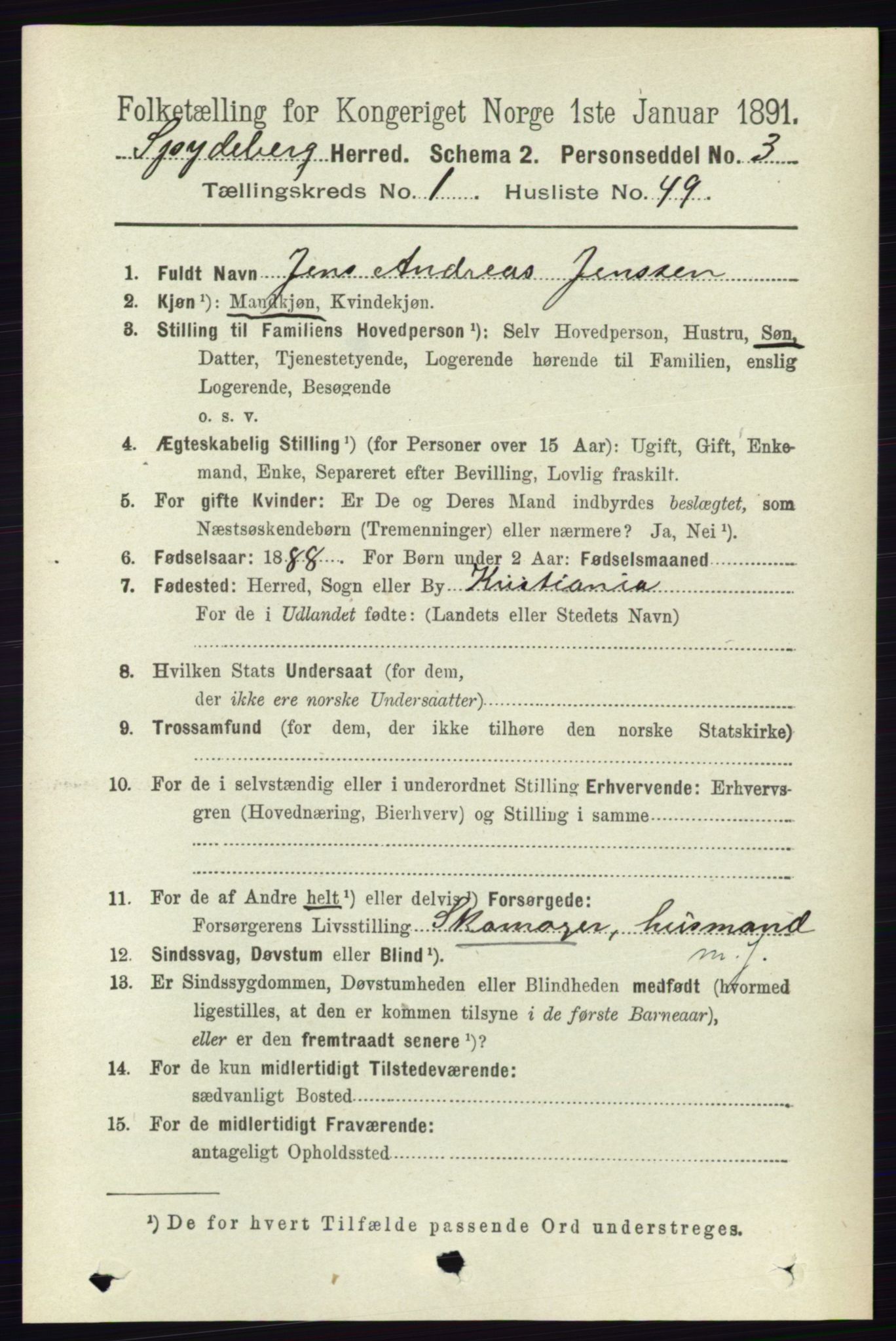 RA, 1891 census for 0123 Spydeberg, 1891, p. 462