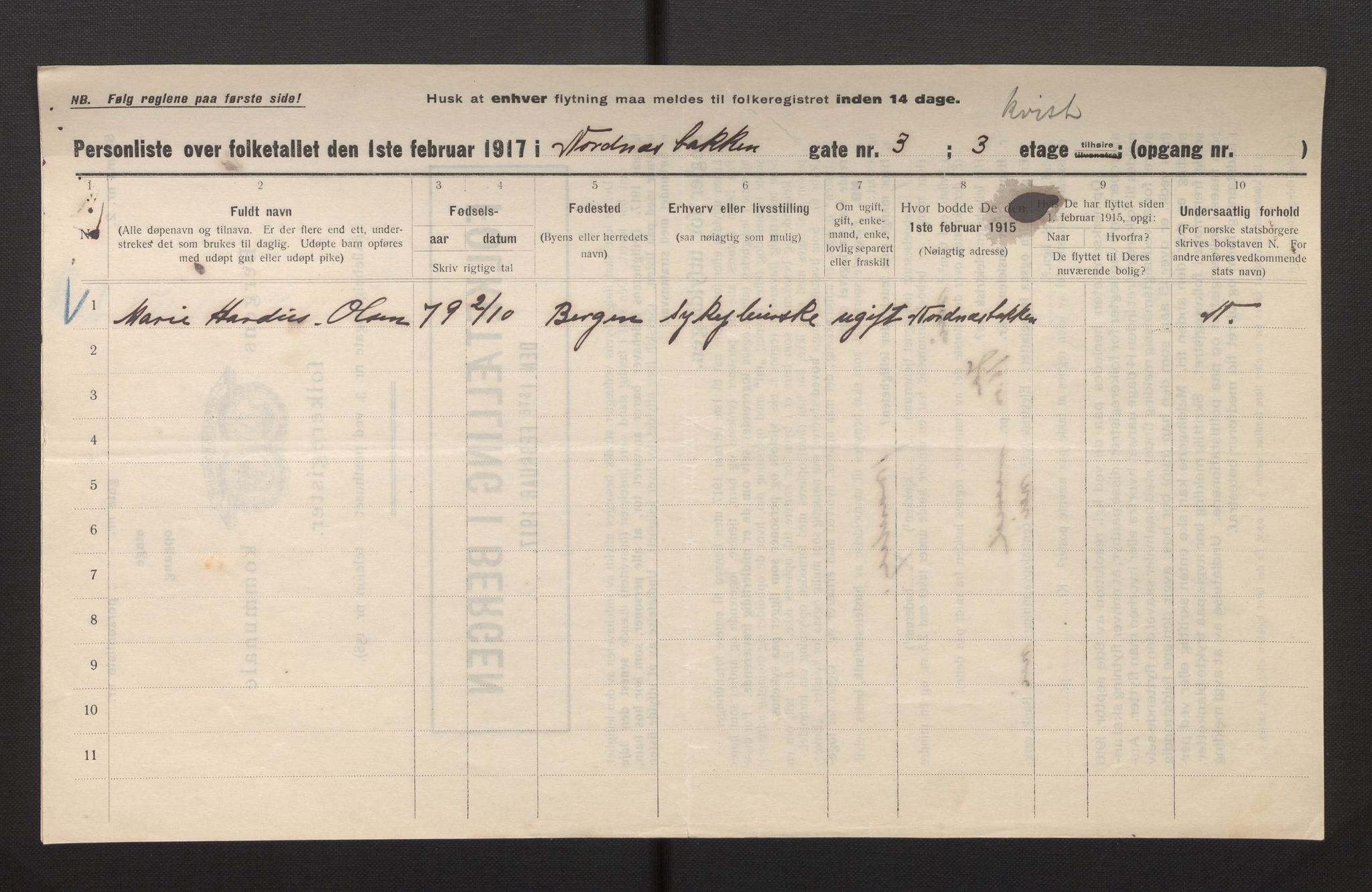 SAB, Municipal Census 1917 for Bergen, 1917, p. 26018