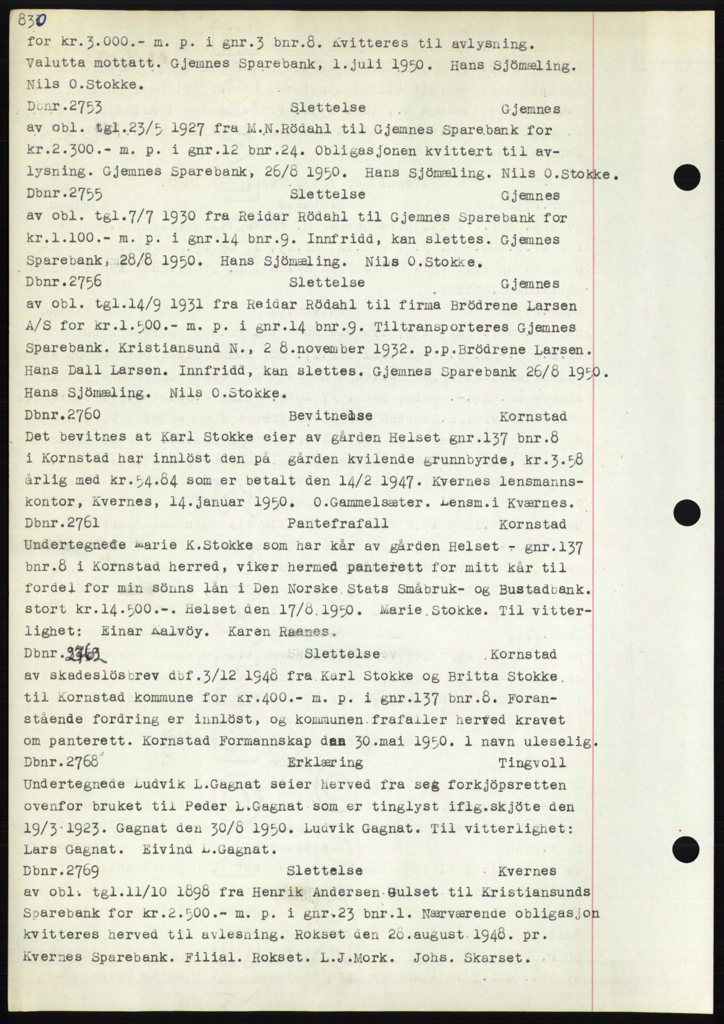 Nordmøre sorenskriveri, SAT/A-4132/1/2/2Ca: Mortgage book no. C82b, 1946-1951, Diary no: : 2753/1950