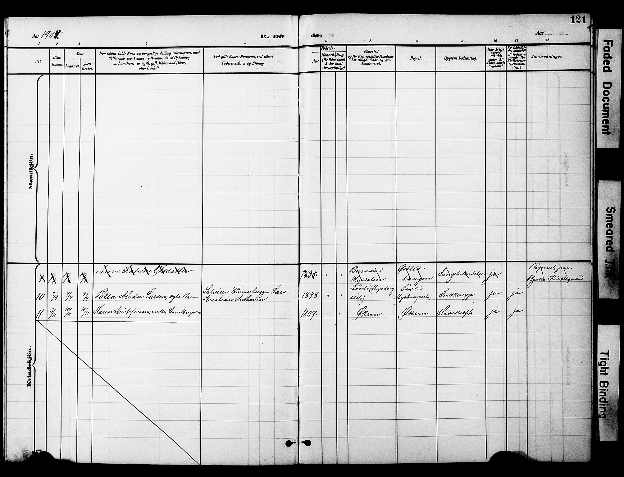 Nannestad prestekontor Kirkebøker, AV/SAO-A-10414a/G/Gc/L0001: Parish register (copy) no. III 1, 1901-1916, p. 121