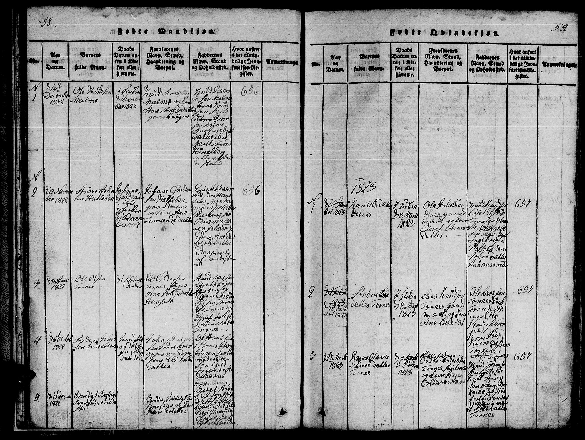 Ministerialprotokoller, klokkerbøker og fødselsregistre - Møre og Romsdal, SAT/A-1454/565/L0752: Parish register (copy) no. 565C01, 1817-1844, p. 58-59