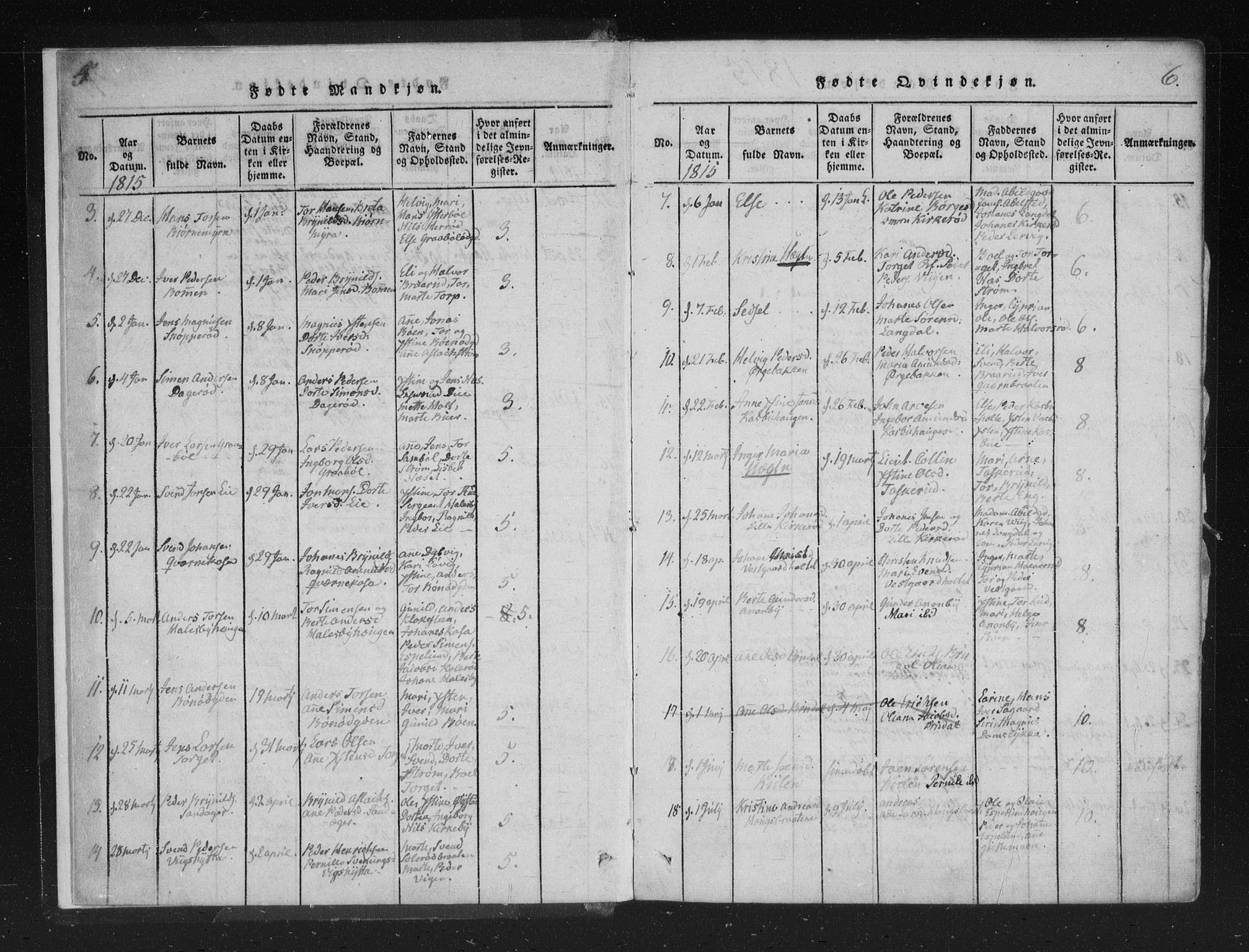 Aremark prestekontor Kirkebøker, AV/SAO-A-10899/F/Fc/L0001: Parish register (official) no. III 1, 1814-1834, p. 5-6