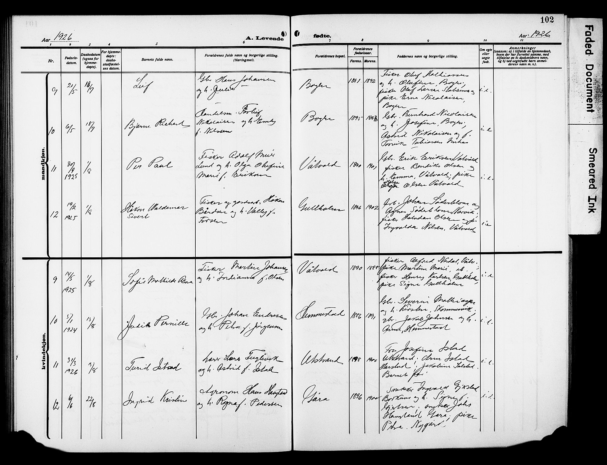 Kvæfjord sokneprestkontor, AV/SATØ-S-1323/G/Ga/Gab/L0006klokker: Parish register (copy) no. 6, 1912-1931, p. 102