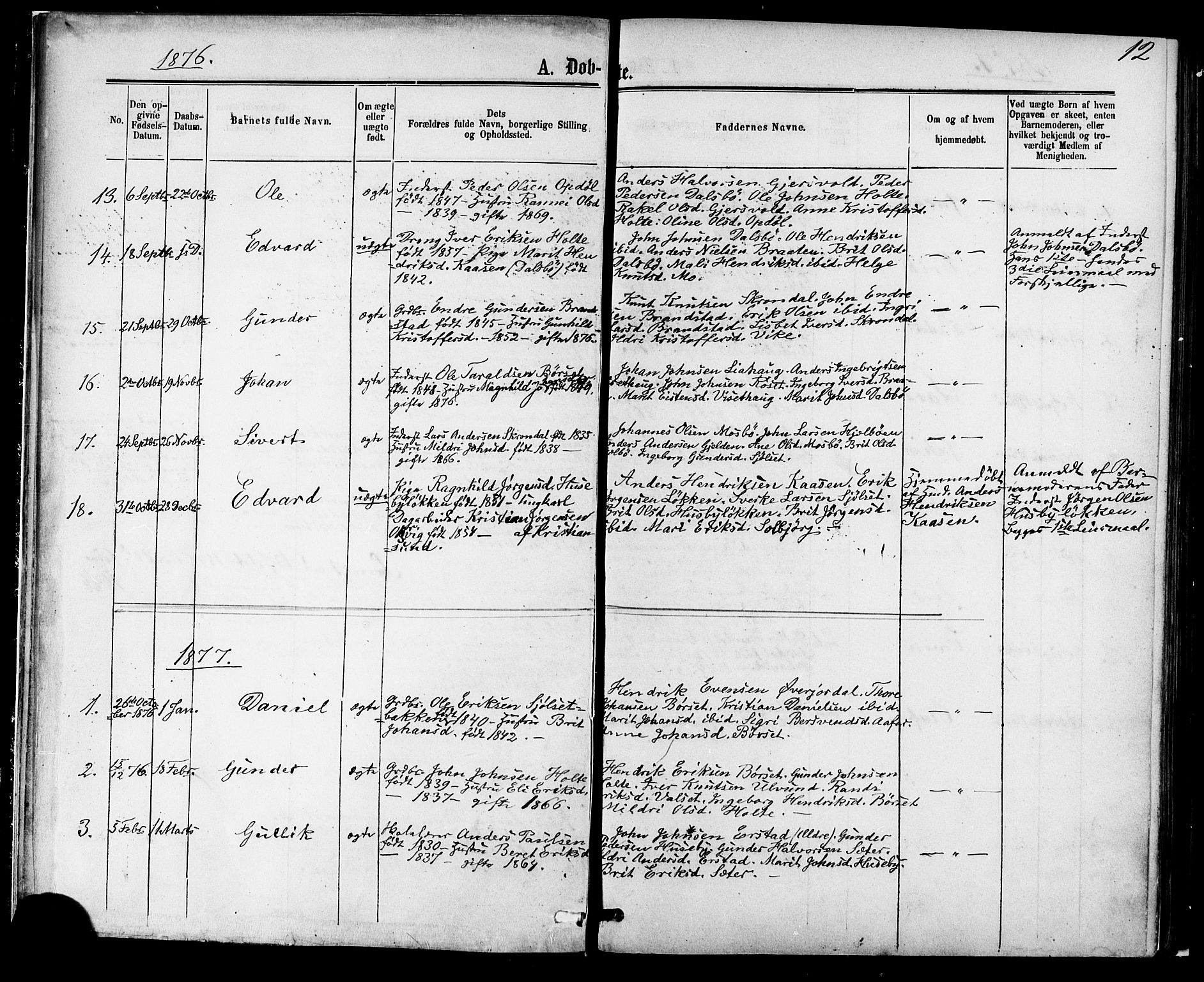 Ministerialprotokoller, klokkerbøker og fødselsregistre - Møre og Romsdal, AV/SAT-A-1454/588/L1005: Parish register (official) no. 588A02, 1871-1885, p. 12