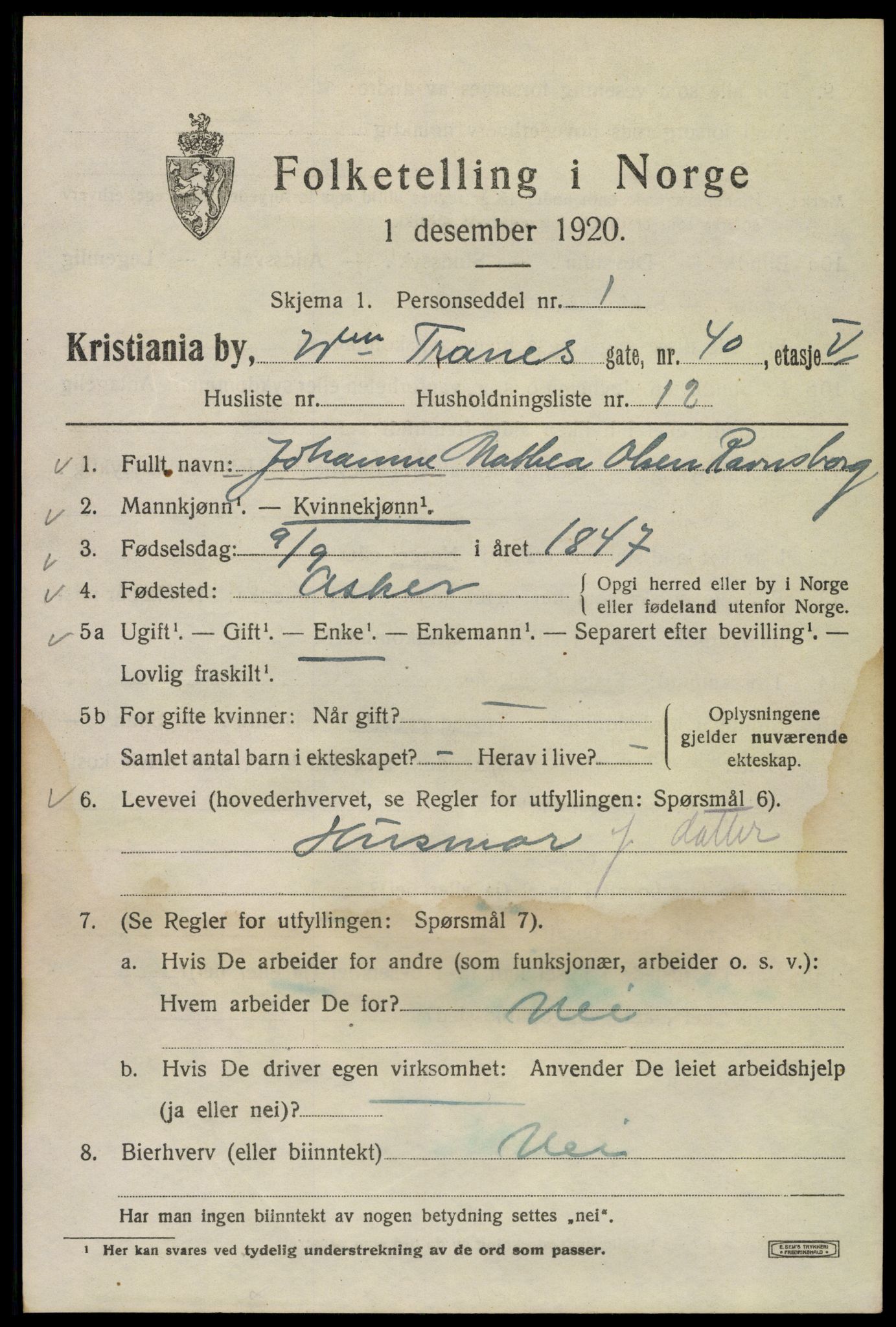 SAO, 1920 census for Kristiania, 1920, p. 647541