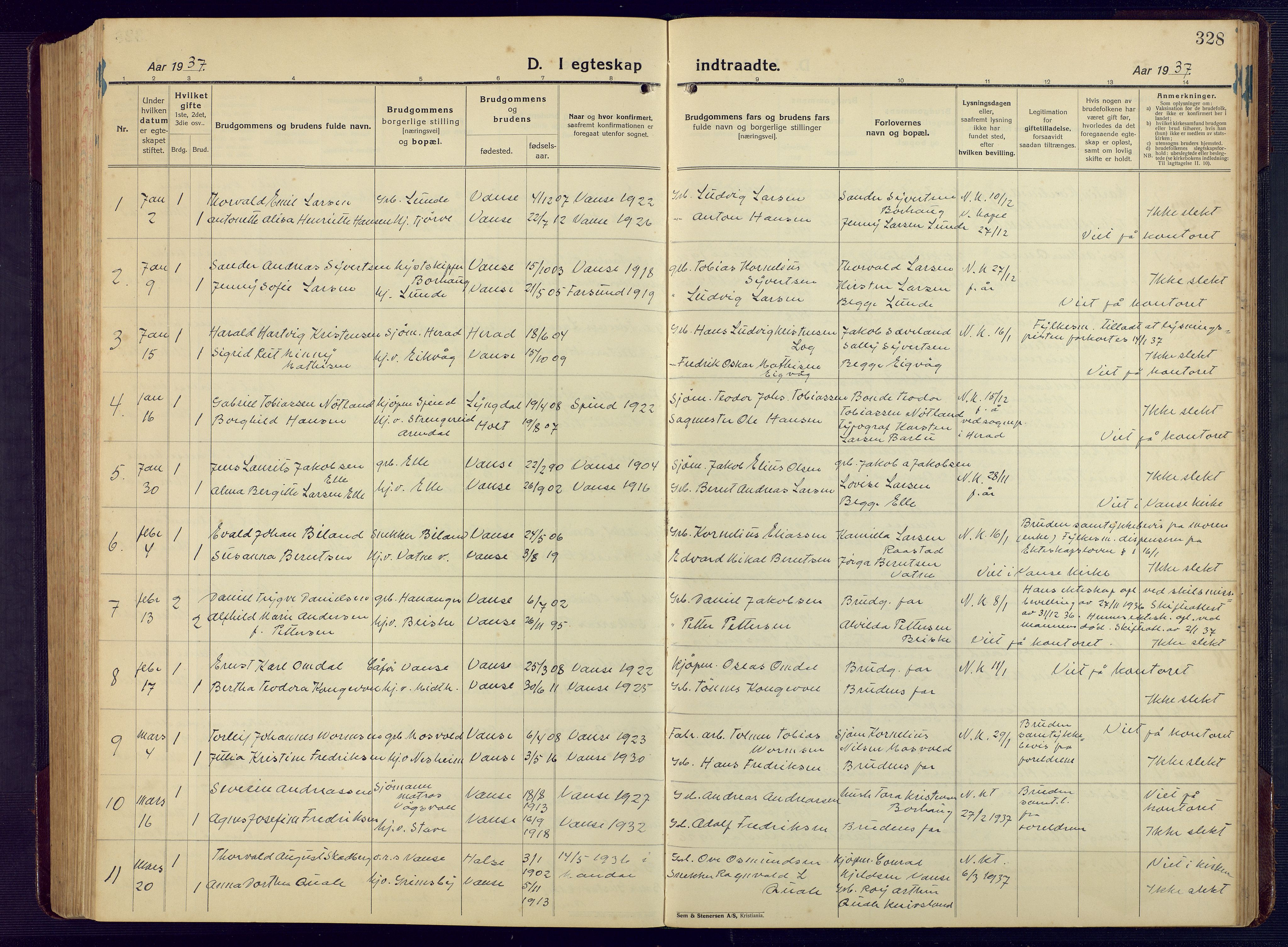 Lista sokneprestkontor, SAK/1111-0027/F/Fb/L0006: Parish register (copy) no. B 6, 1924-1947, p. 328