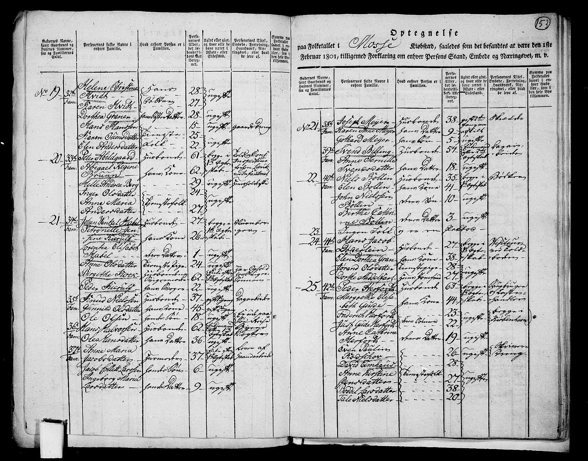 RA, 1801 census for 0104P Moss, 1801, p. 152b-153a