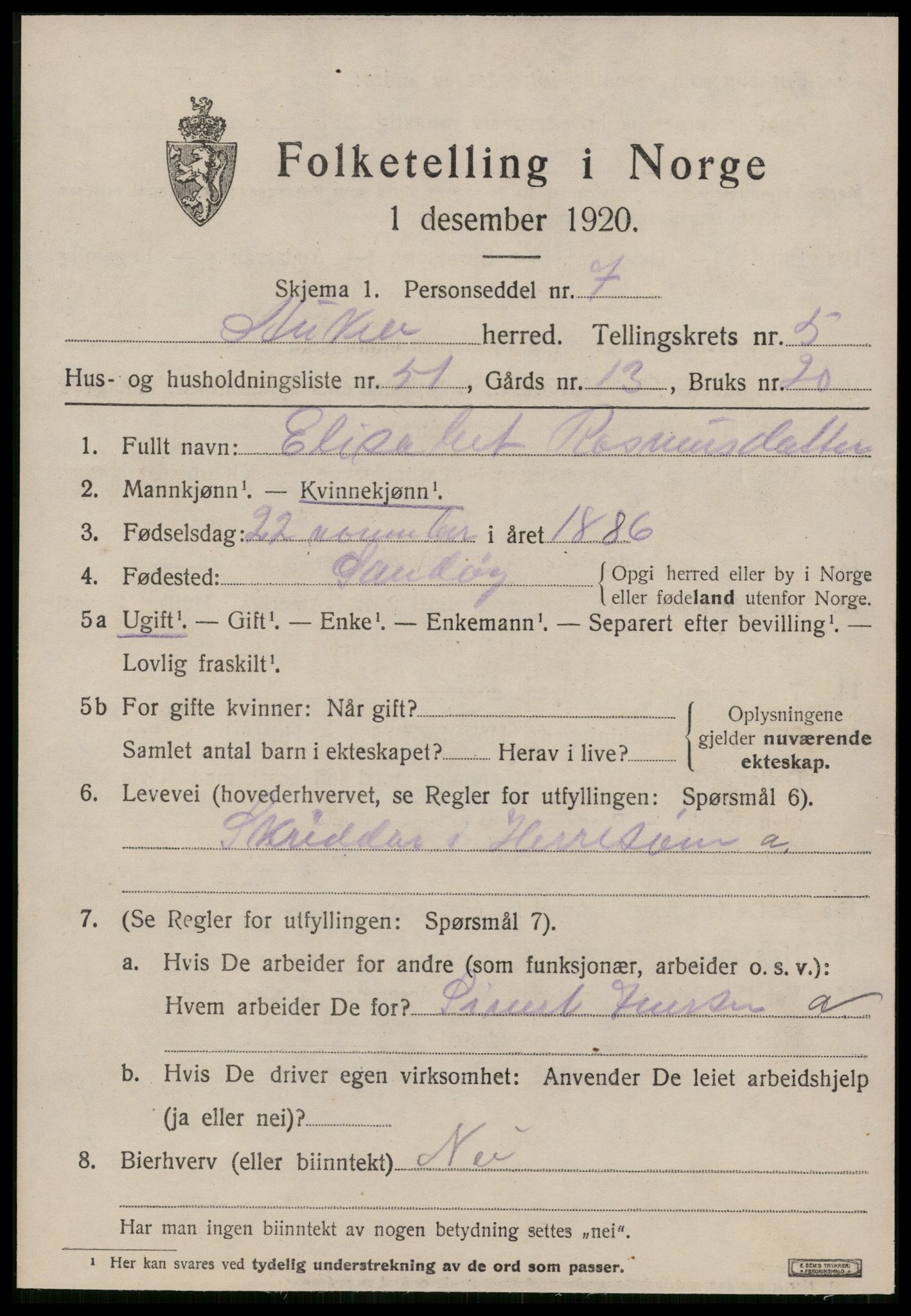 SAT, 1920 census for Aukra, 1920, p. 3941