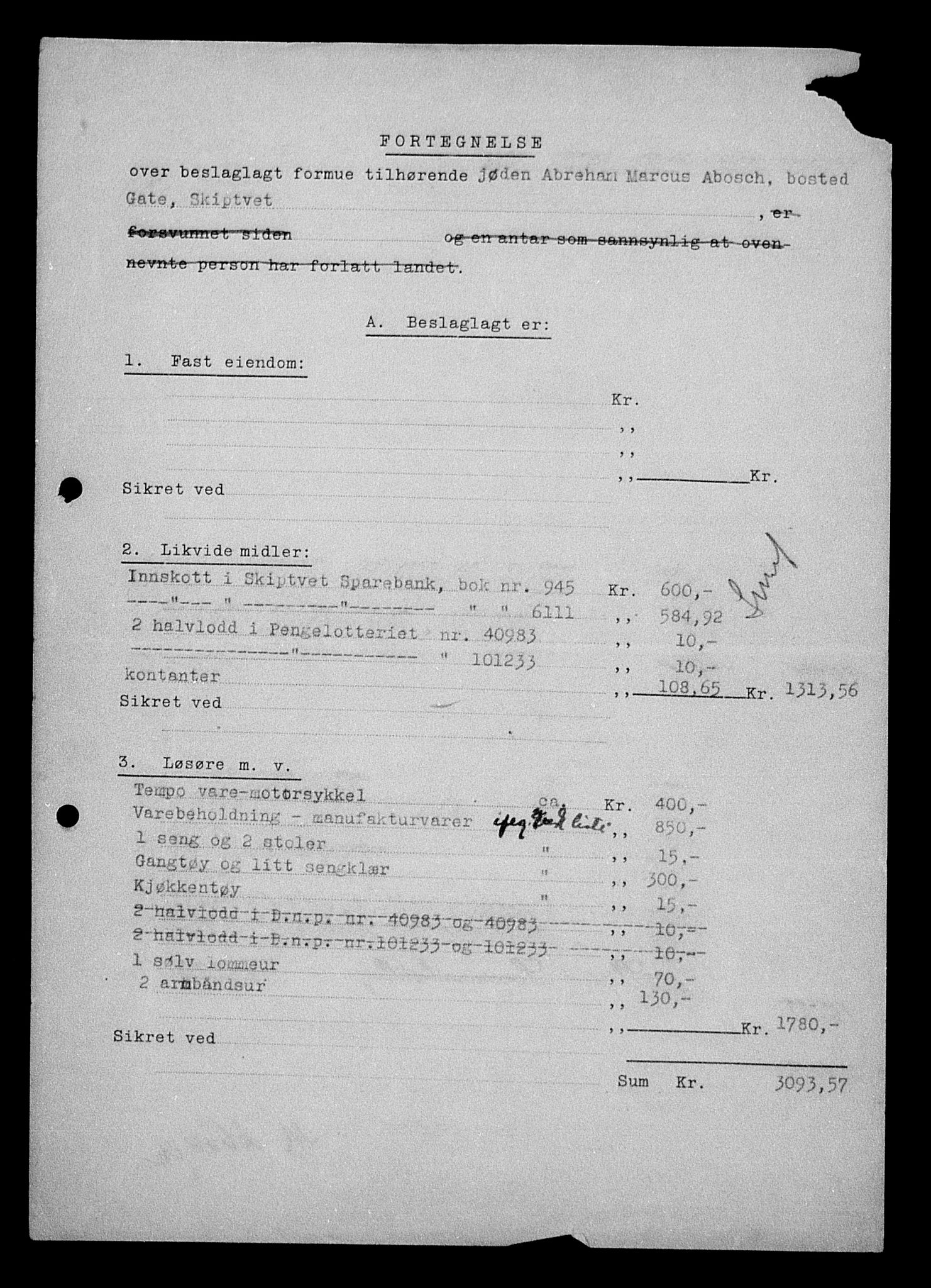 Justisdepartementet, Tilbakeføringskontoret for inndratte formuer, AV/RA-S-1564/H/Hc/Hcd/L0989: --, 1945-1947, p. 262