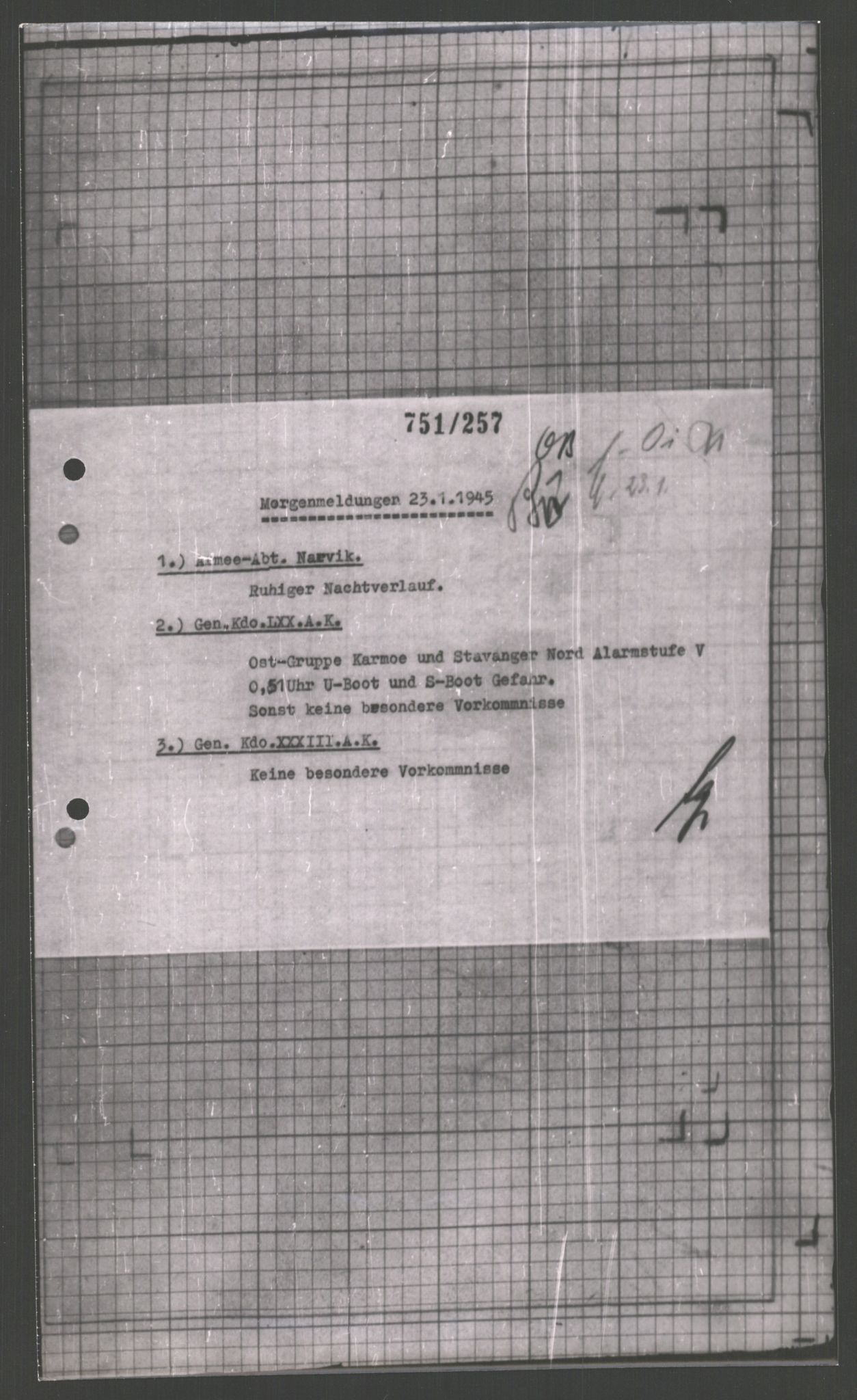 Forsvarets Overkommando. 2 kontor. Arkiv 11.4. Spredte tyske arkivsaker, AV/RA-RAFA-7031/D/Dar/Dara/L0002: Krigsdagbøker for 20. Gebirgs-Armee-Oberkommando (AOK 20), 1945, p. 238