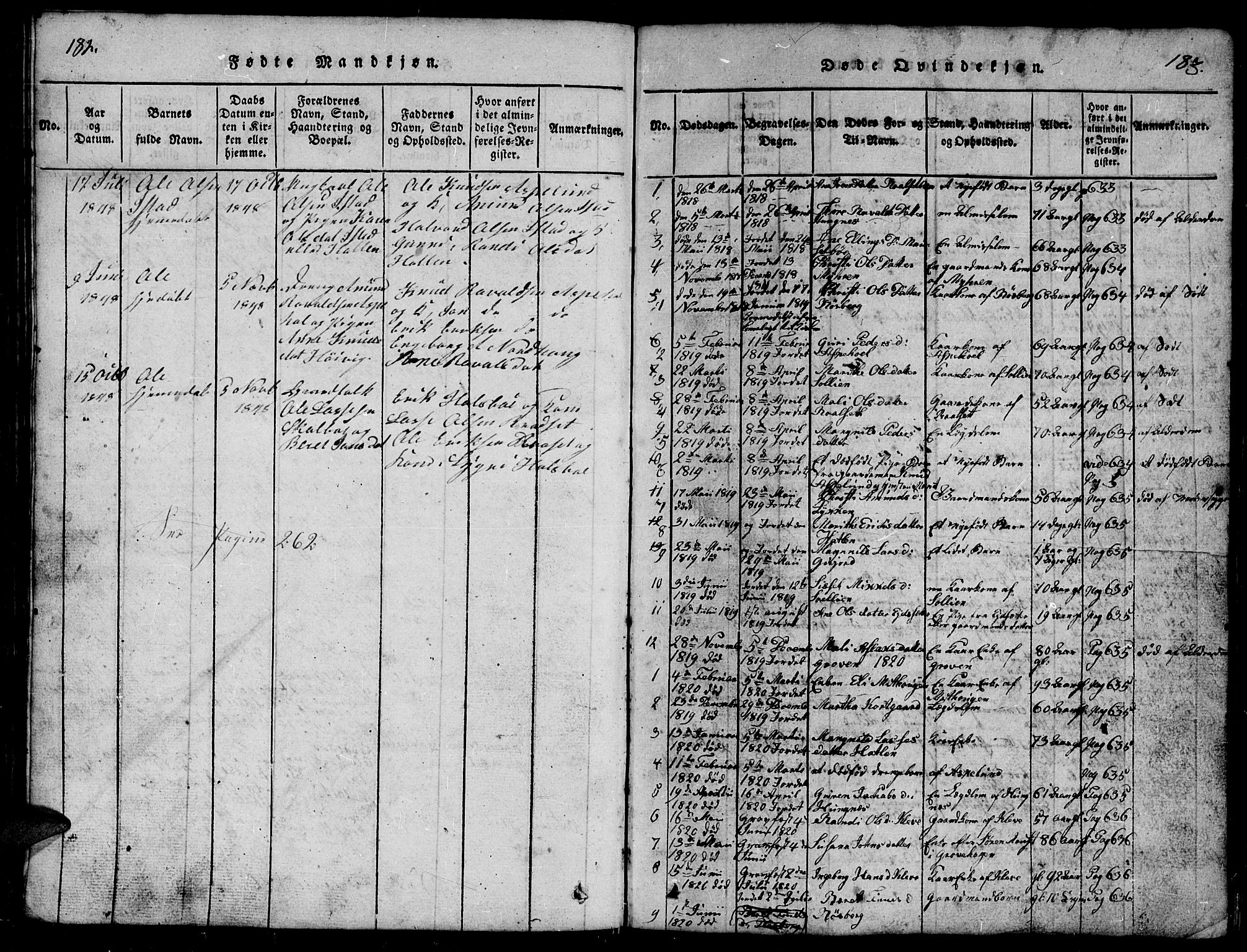 Ministerialprotokoller, klokkerbøker og fødselsregistre - Møre og Romsdal, AV/SAT-A-1454/557/L0683: Parish register (copy) no. 557C01, 1818-1862, p. 182-183