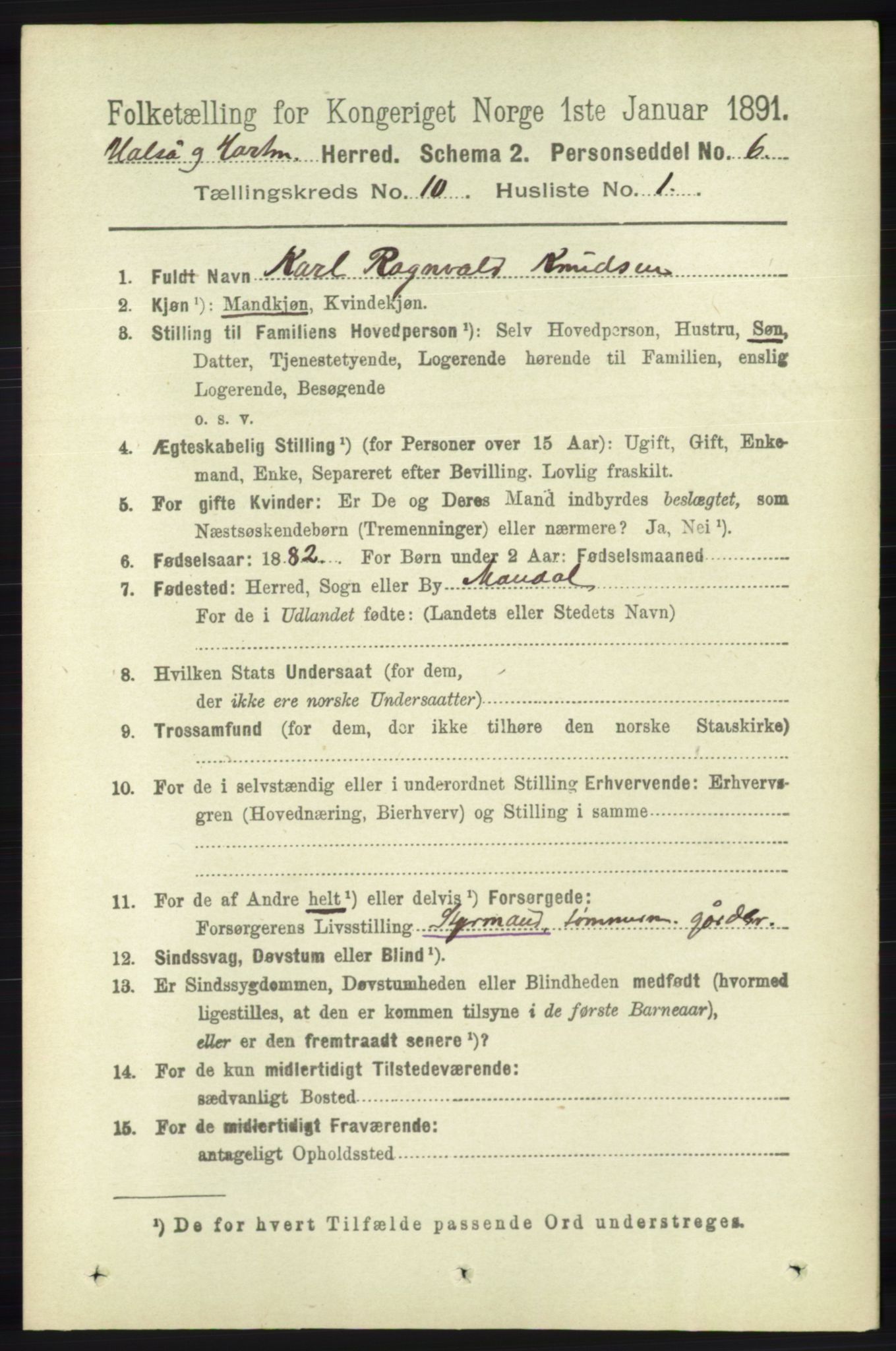 RA, 1891 census for 1019 Halse og Harkmark, 1891, p. 3771