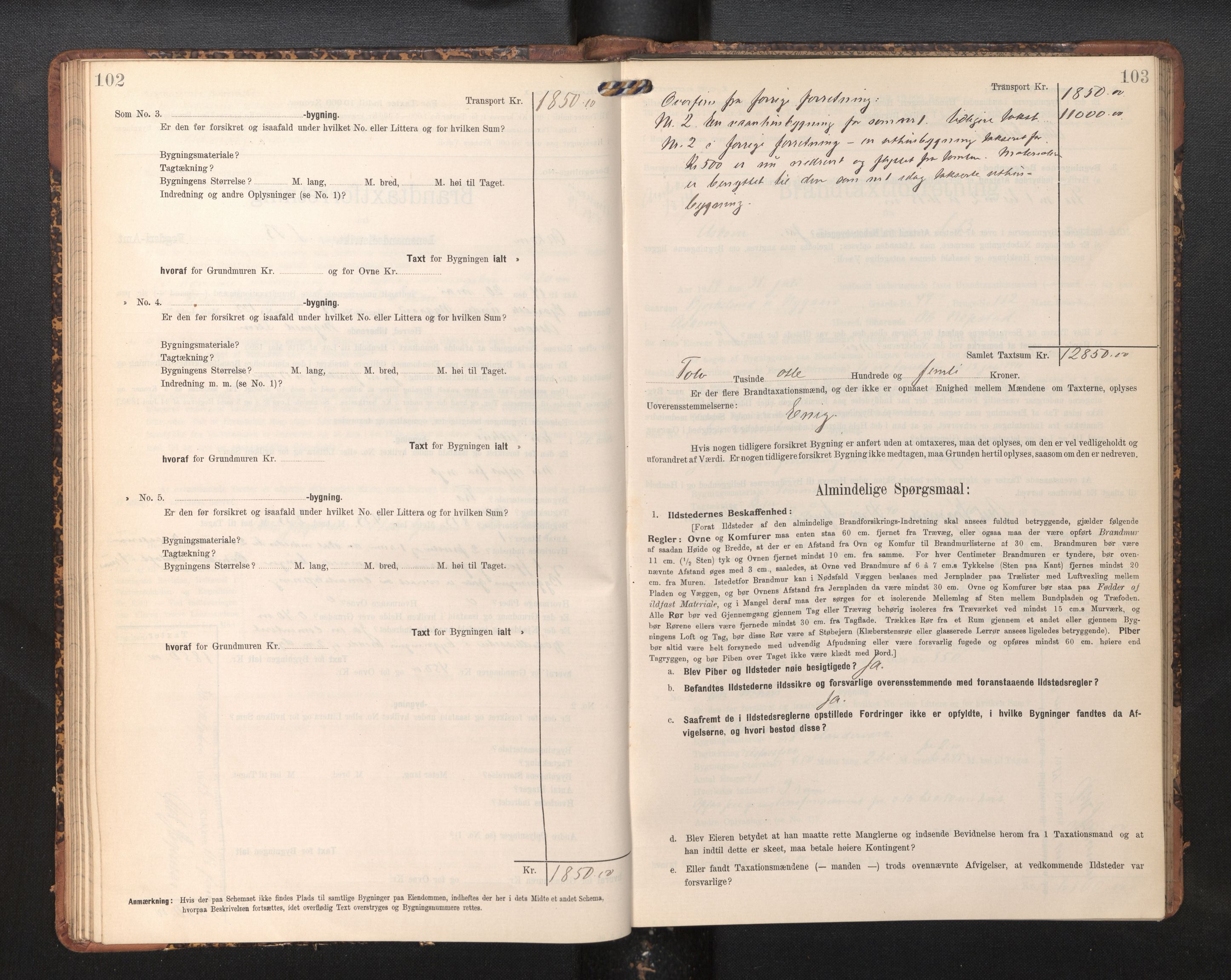 Lensmannen i Askøy, AV/SAB-A-31001/0012/L0006: Branntakstprotokoll, skjematakst, Laksevåg, 1907-1917, p. 102-103