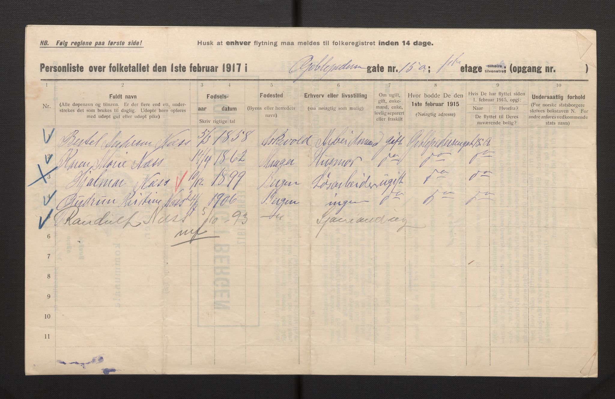 SAB, Municipal Census 1917 for Bergen, 1917, p. 10081