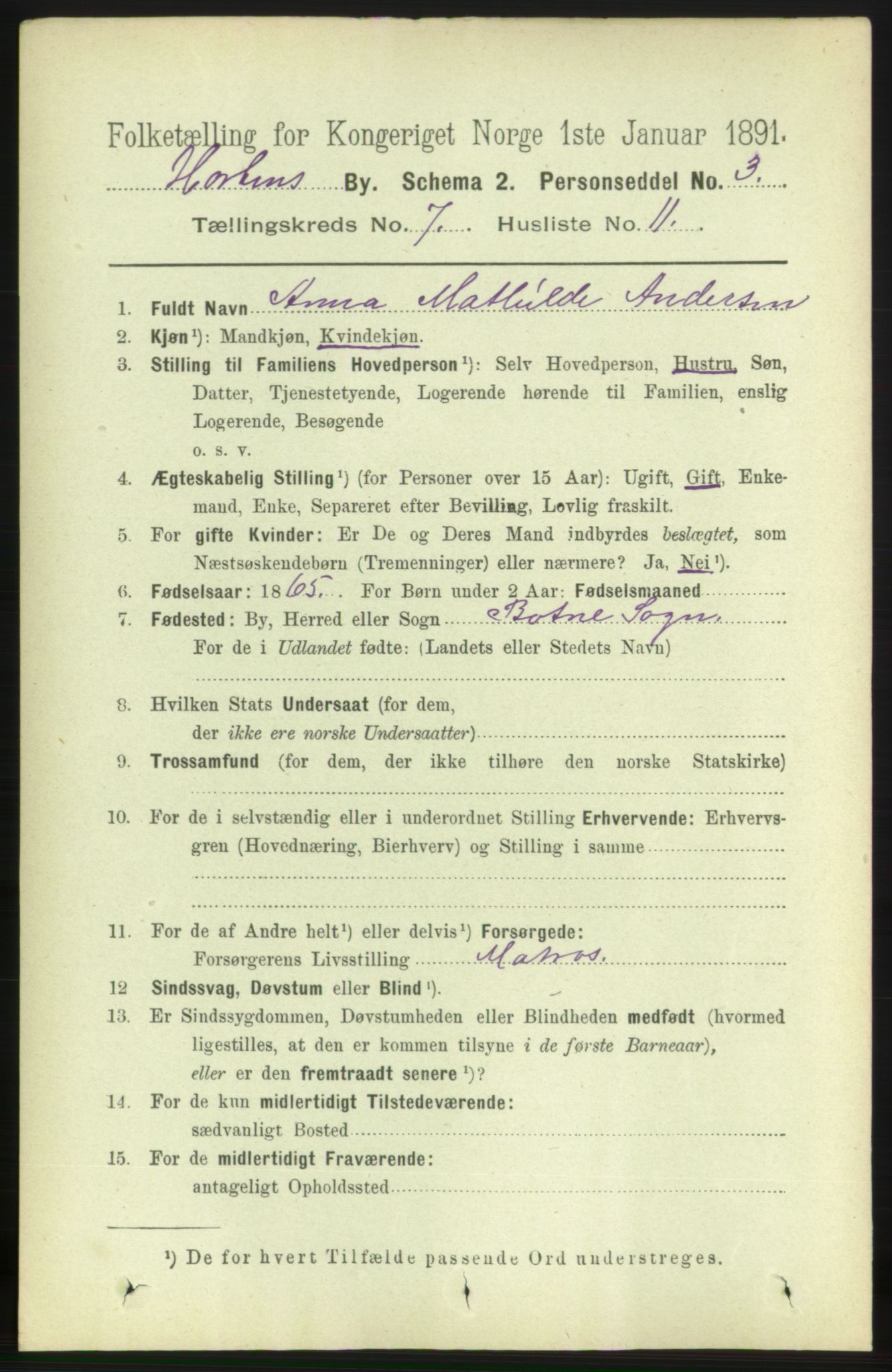 RA, 1891 census for 0703 Horten, 1891, p. 4490