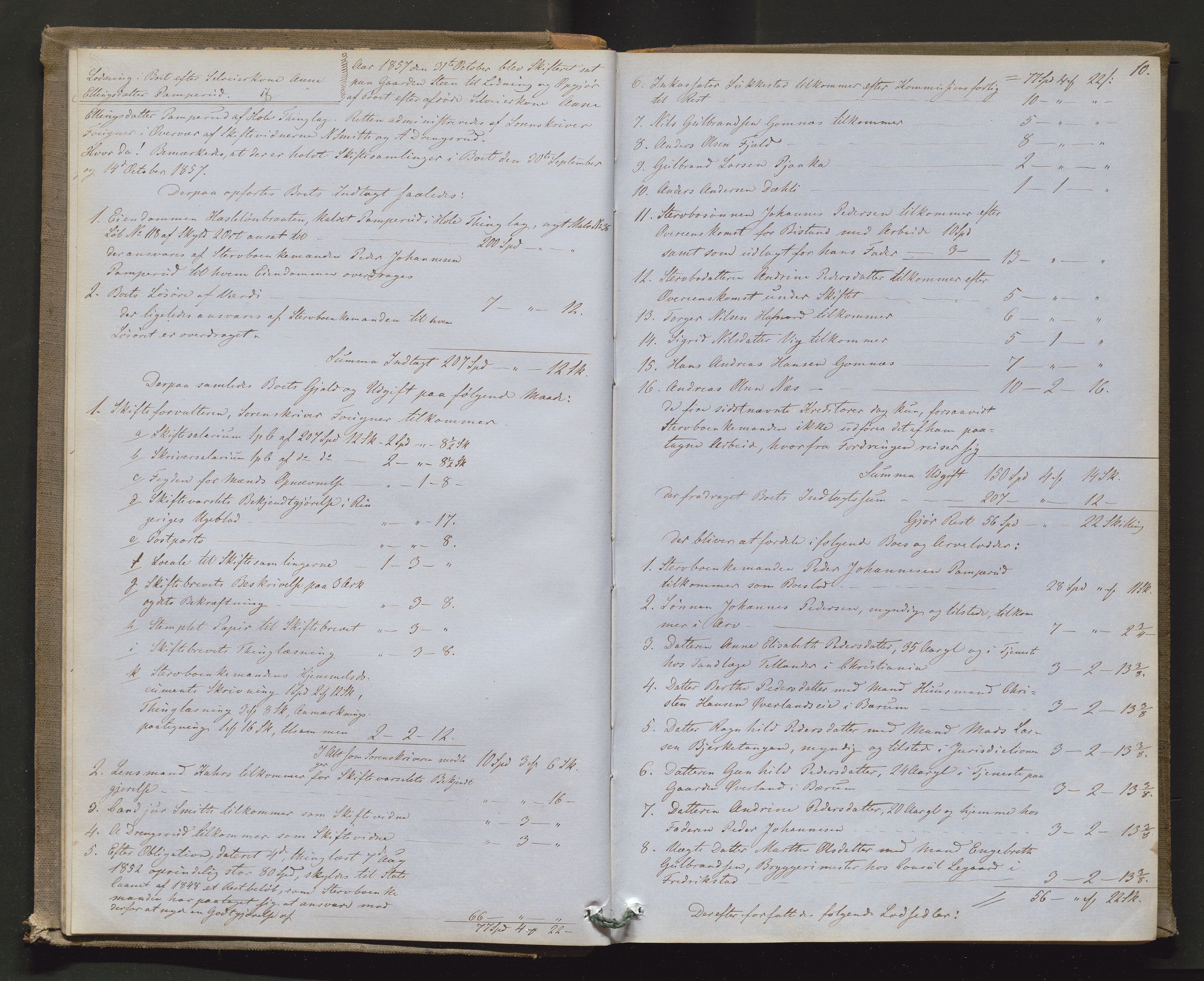 Ringerike sorenskriveri, AV/SAKO-A-105/H/Hb/Hbd/Hbda/L0004: Skifteutlodningsprotokoll, 1857-1862, p. 9b-10a