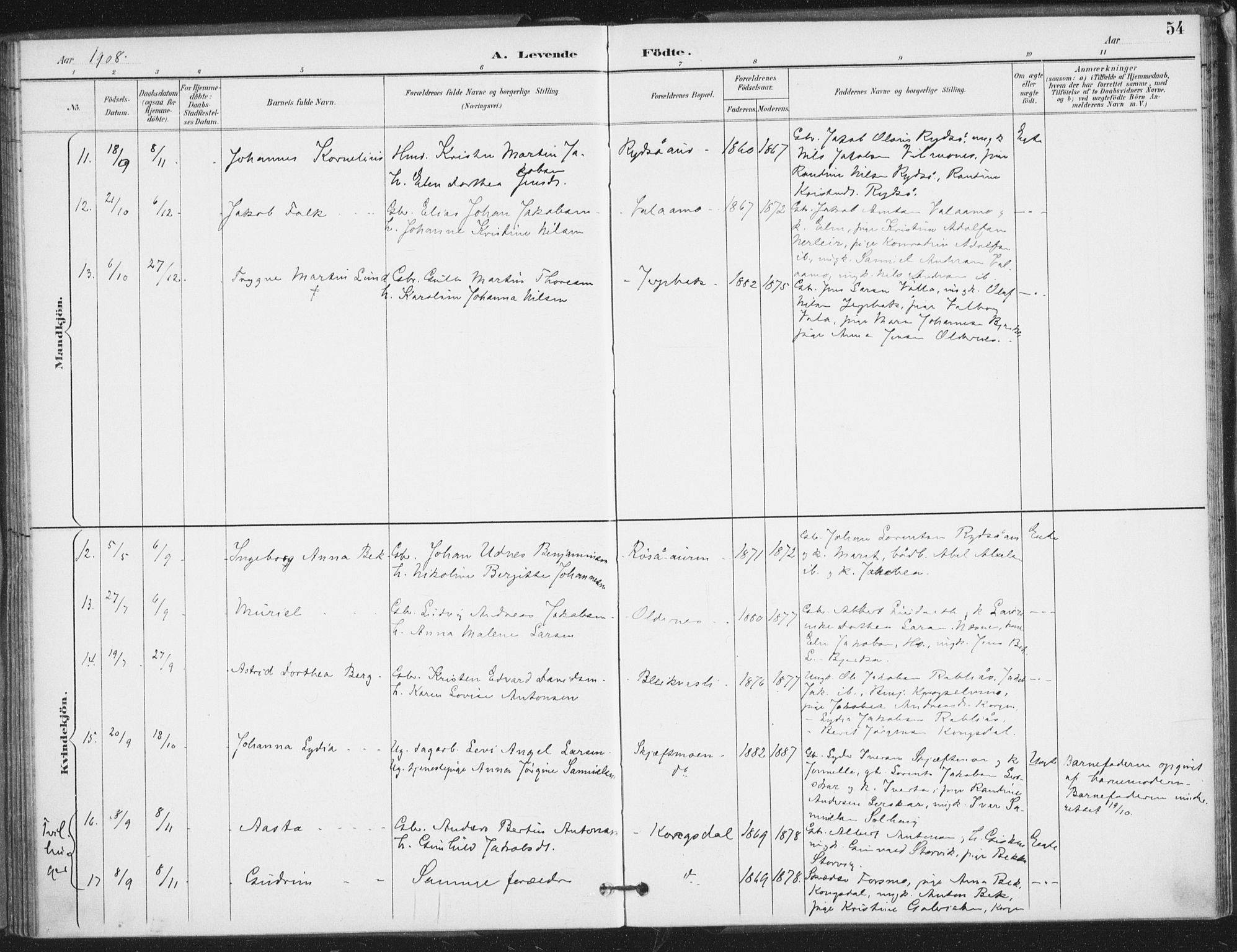 Ministerialprotokoller, klokkerbøker og fødselsregistre - Nordland, AV/SAT-A-1459/826/L0380: Parish register (official) no. 826A03, 1891-1911, p. 54