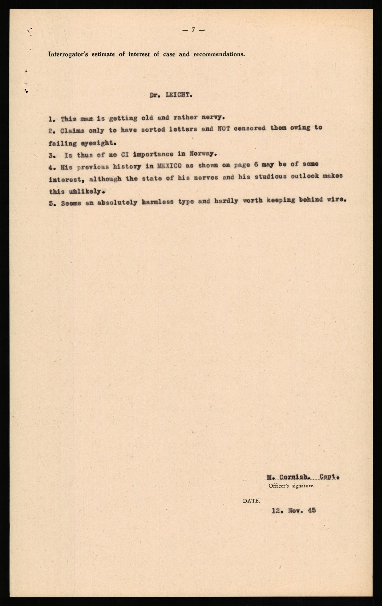 Forsvaret, Forsvarets overkommando II, AV/RA-RAFA-3915/D/Db/L0020: CI Questionaires. Tyske okkupasjonsstyrker i Norge. Tyskere., 1945-1946, p. 61