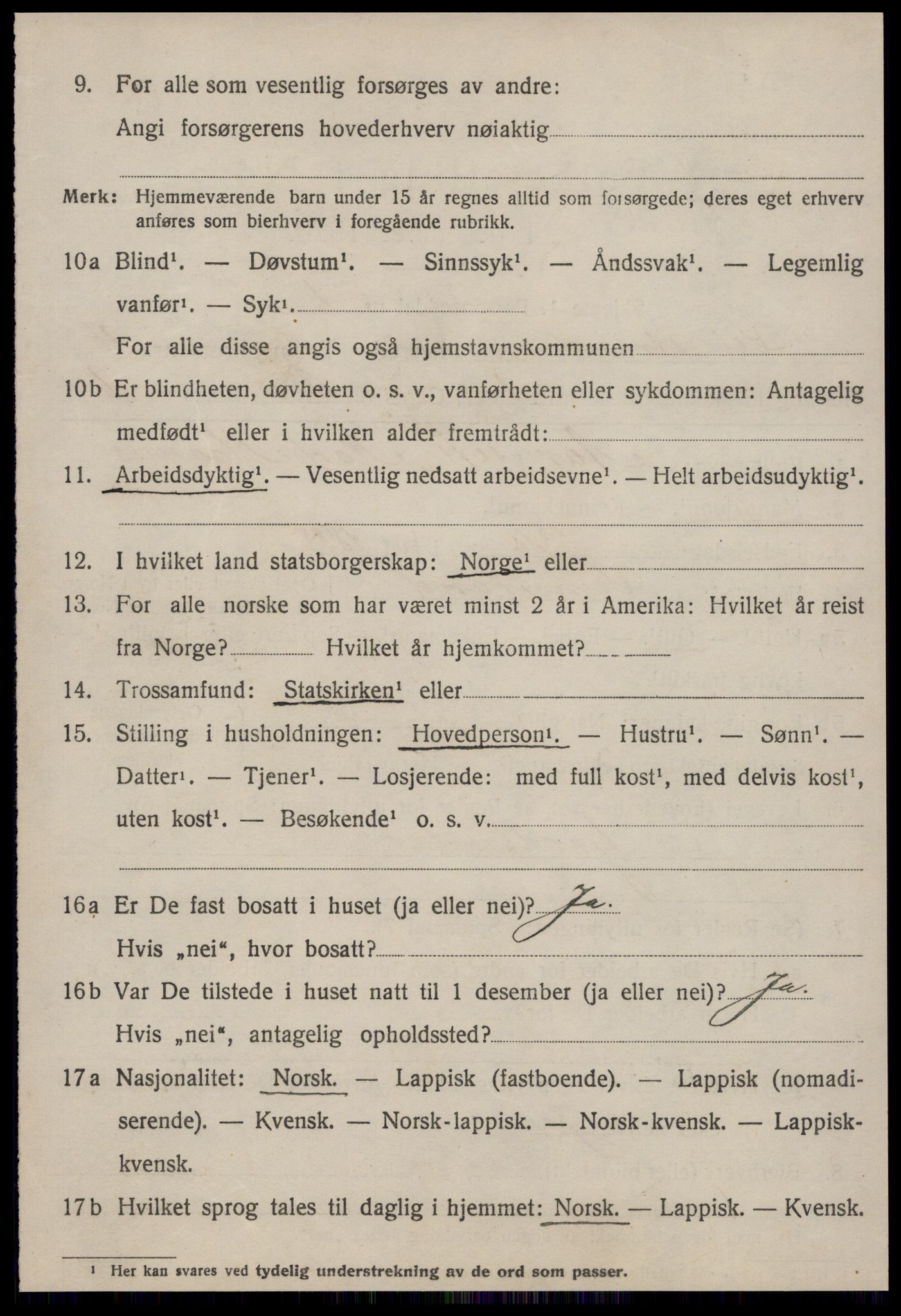 SAT, 1920 census for Leinstrand, 1920, p. 3804