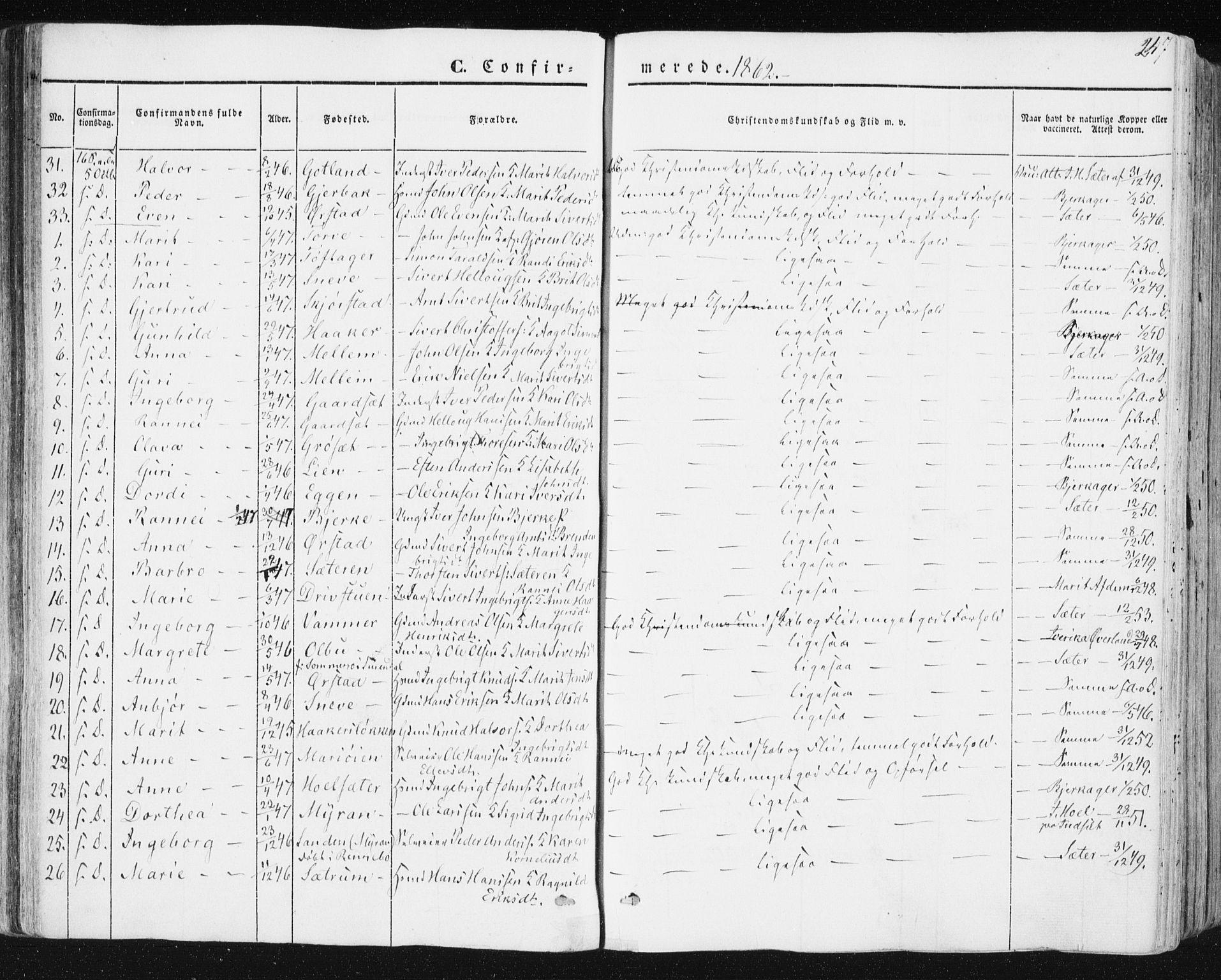 Ministerialprotokoller, klokkerbøker og fødselsregistre - Sør-Trøndelag, AV/SAT-A-1456/678/L0899: Parish register (official) no. 678A08, 1848-1872, p. 247