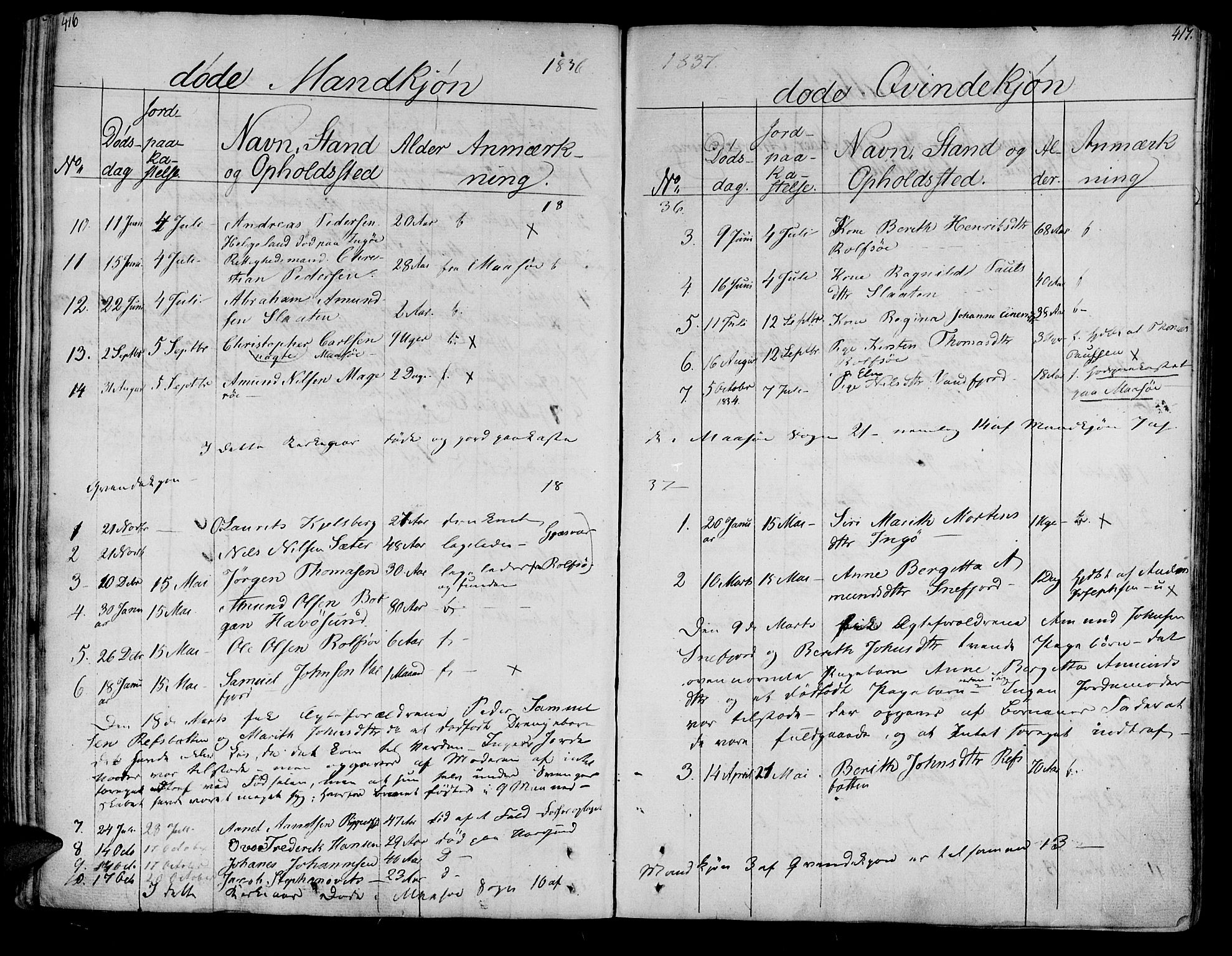 Måsøy sokneprestkontor, SATØ/S-1348/H/Ha/L0001kirke: Parish register (official) no. 1, 1806-1851, p. 416-417