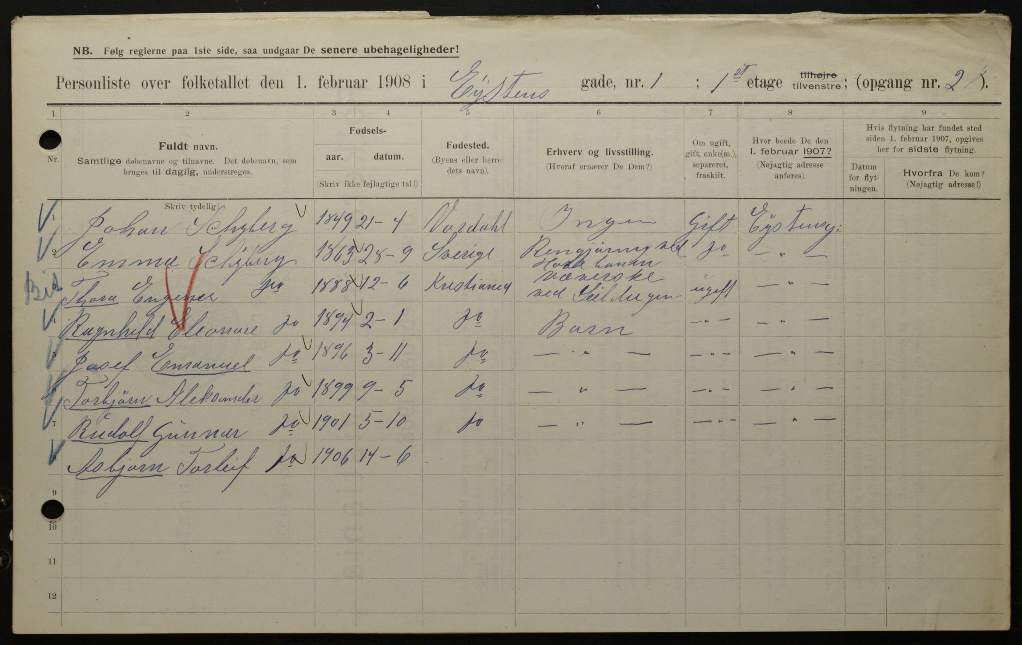 OBA, Municipal Census 1908 for Kristiania, 1908, p. 116974