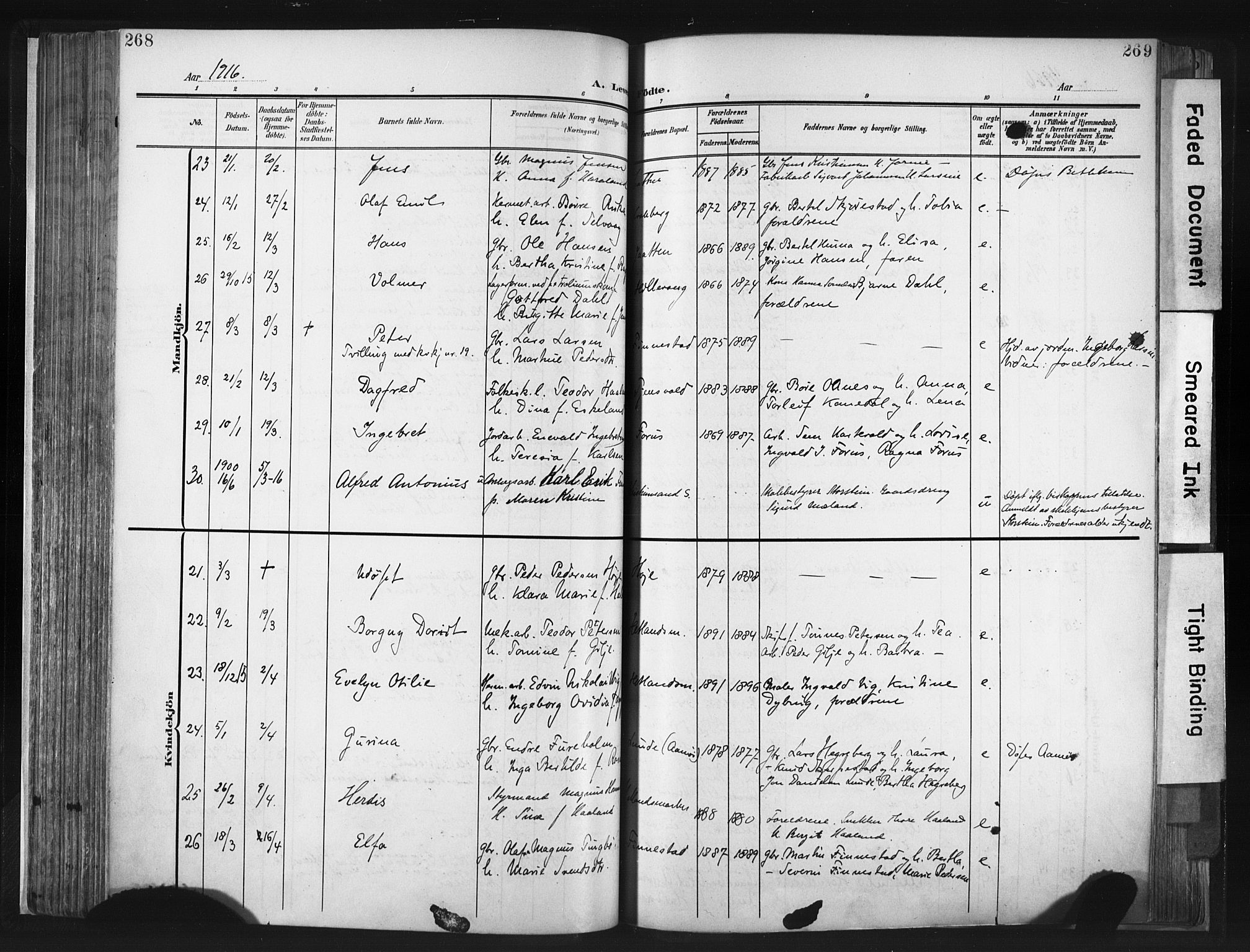 Hetland sokneprestkontor, AV/SAST-A-101826/30/30BA/L0013: Parish register (official) no. A 13, 1904-1918, p. 268-269