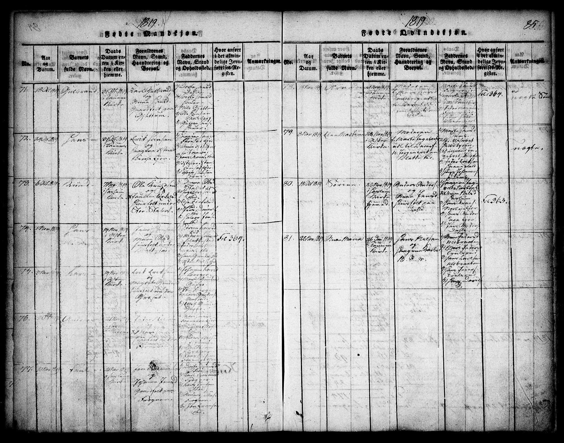 Asker prestekontor Kirkebøker, SAO/A-10256a/F/Fa/L0006: Parish register (official) no. I 6, 1814-1824, p. 85