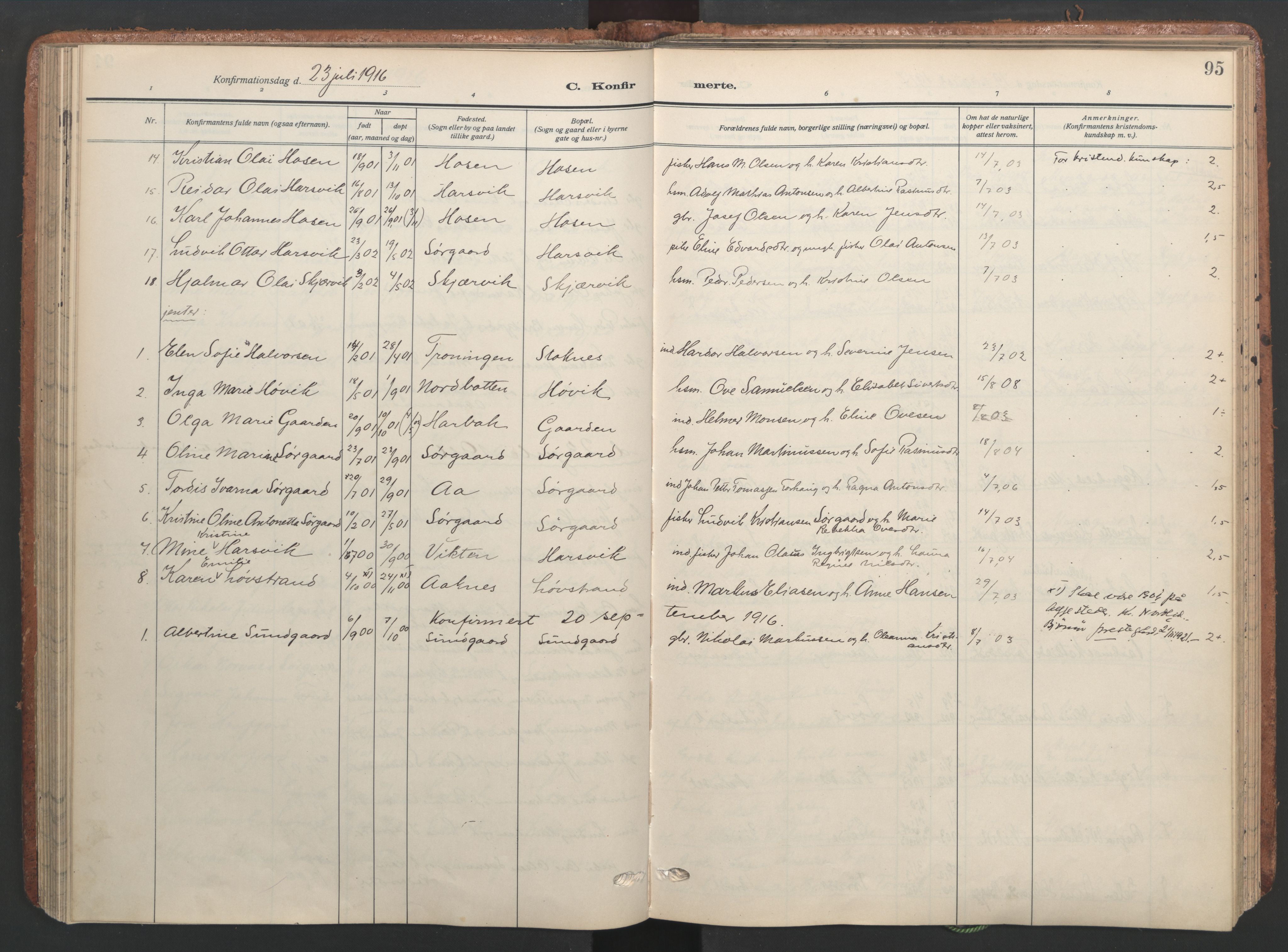 Ministerialprotokoller, klokkerbøker og fødselsregistre - Sør-Trøndelag, SAT/A-1456/656/L0694: Parish register (official) no. 656A03, 1914-1931, p. 95