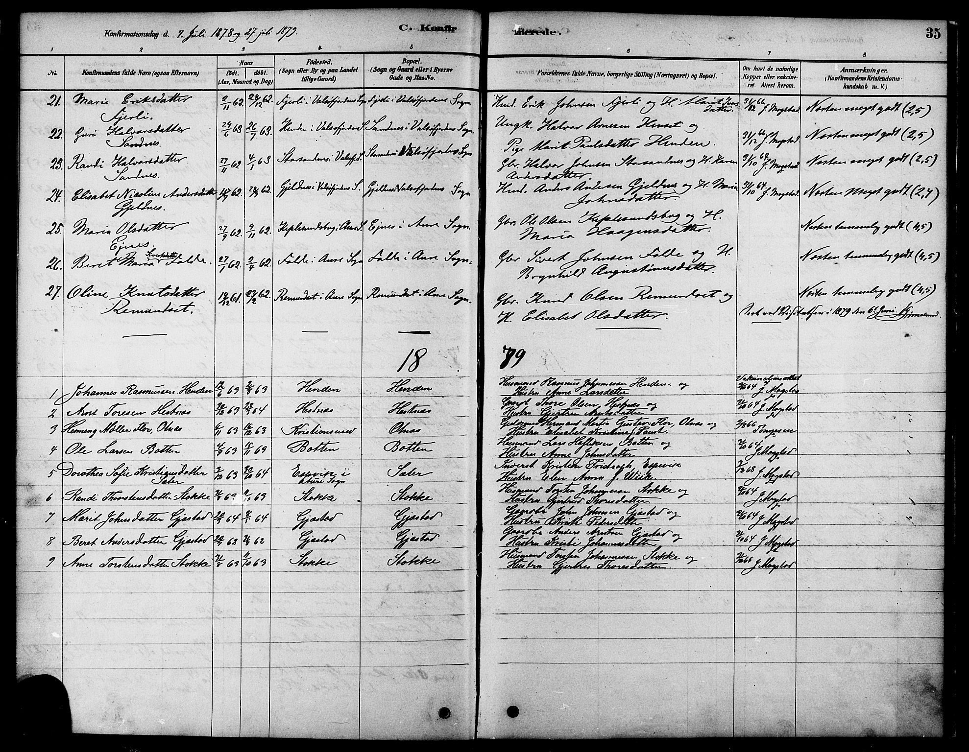 Ministerialprotokoller, klokkerbøker og fødselsregistre - Møre og Romsdal, AV/SAT-A-1454/580/L0924: Parish register (official) no. 580A01, 1878-1887, p. 35