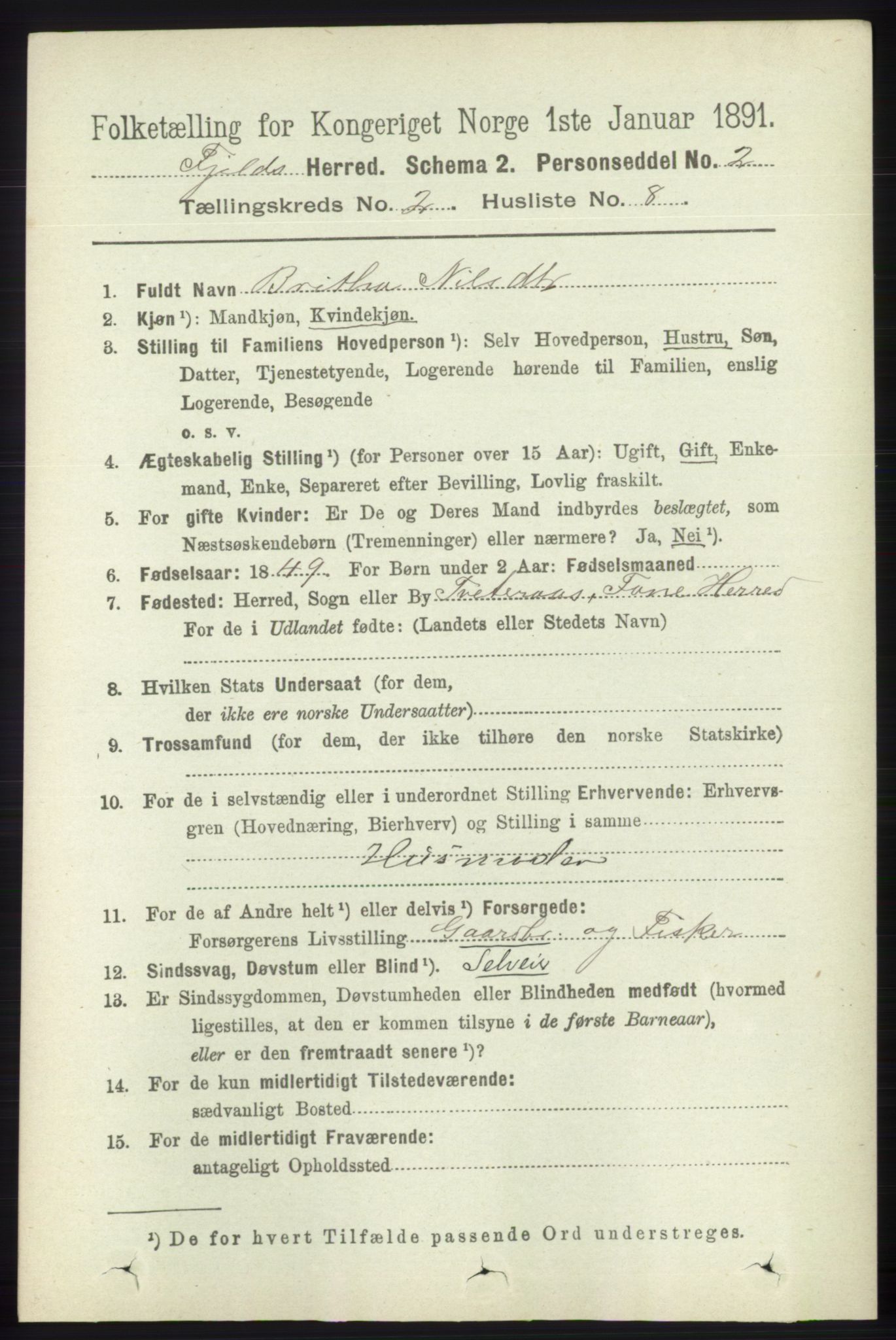 RA, 1891 census for 1246 Fjell, 1891, p. 738