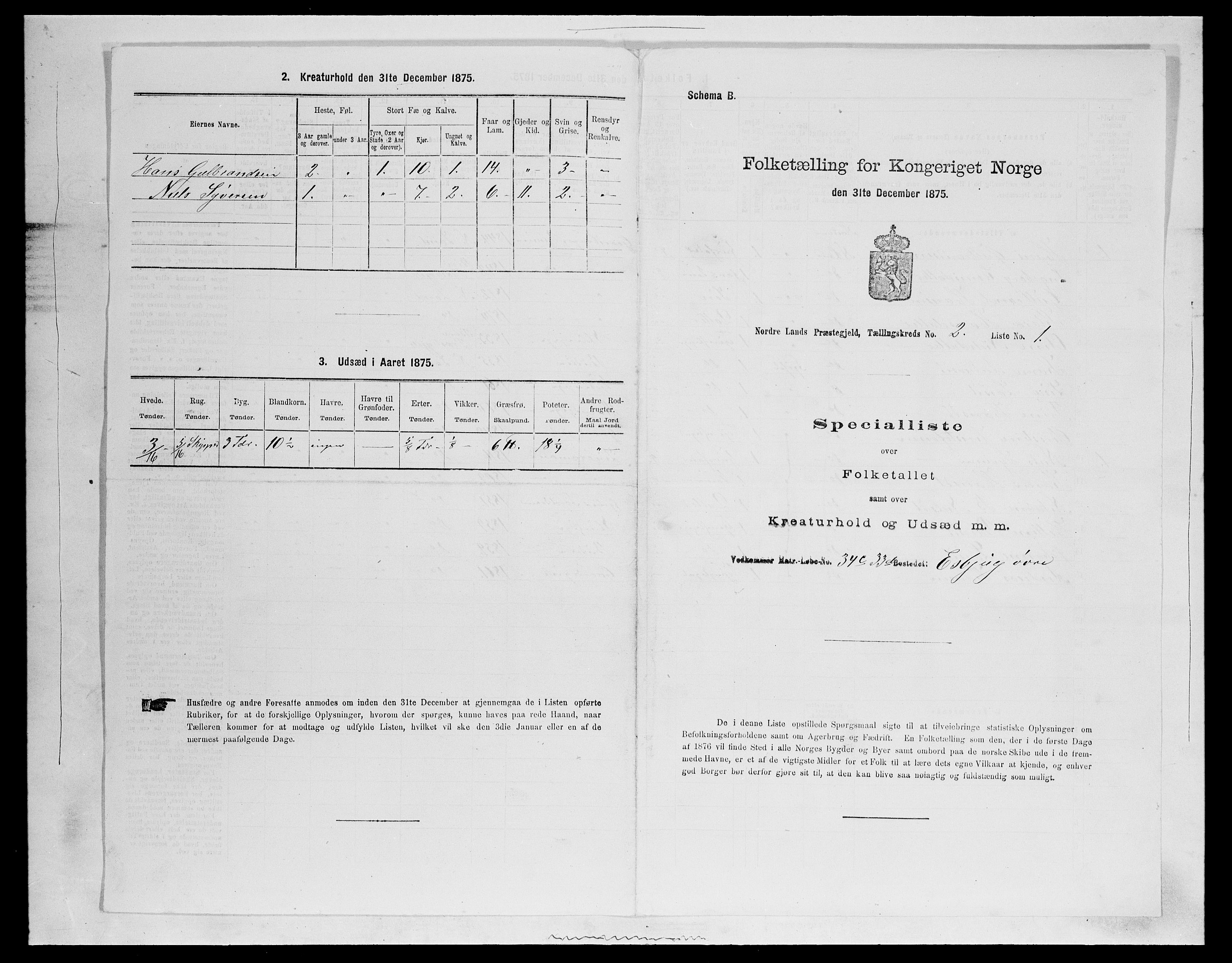 SAH, 1875 census for 0538P Nordre Land, 1875, p. 236