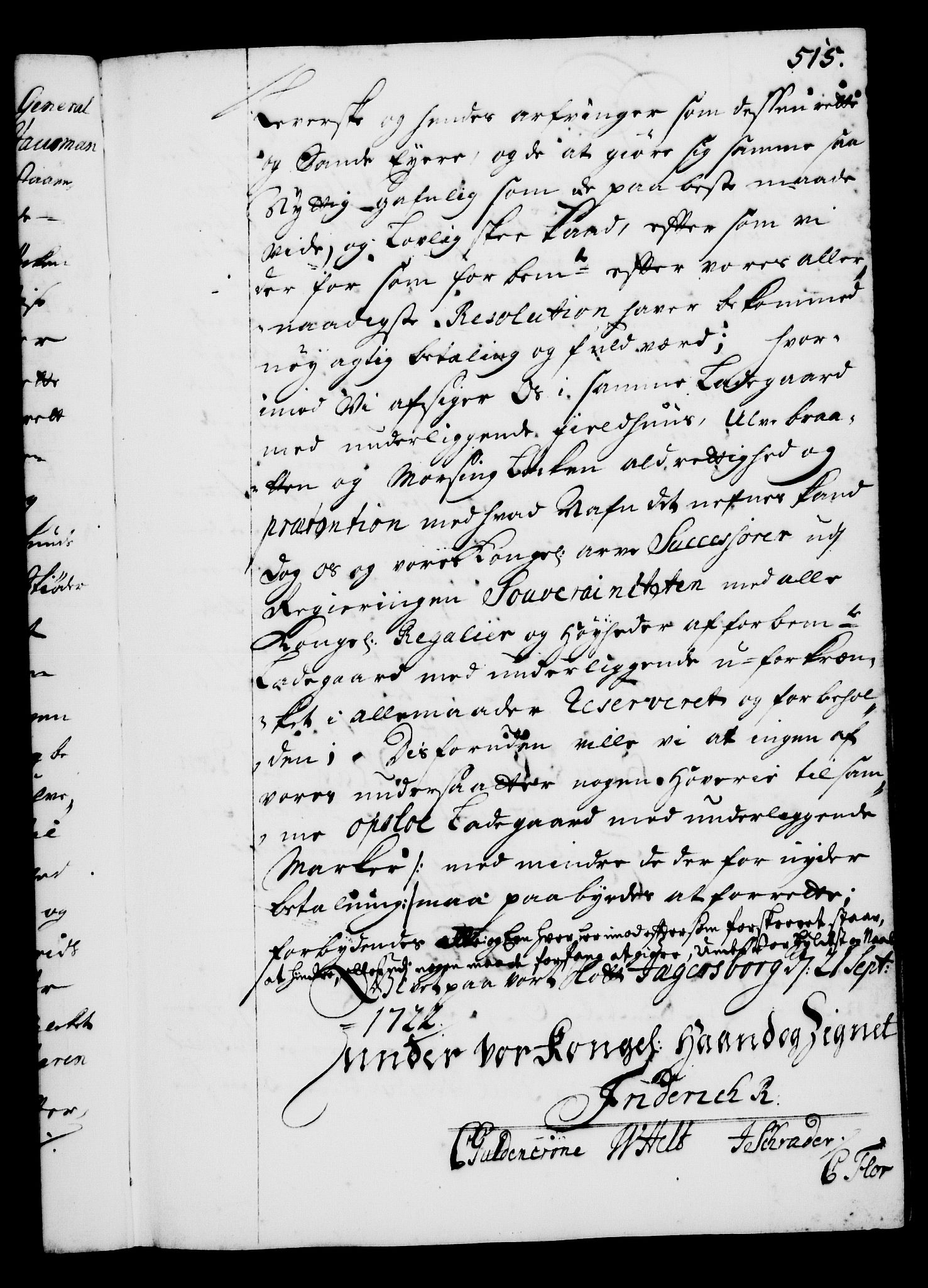 Rentekammeret, Kammerkanselliet, RA/EA-3111/G/Gg/Gga/L0001: Norsk ekspedisjonsprotokoll med register (merket RK 53.1), 1720-1723, p. 515