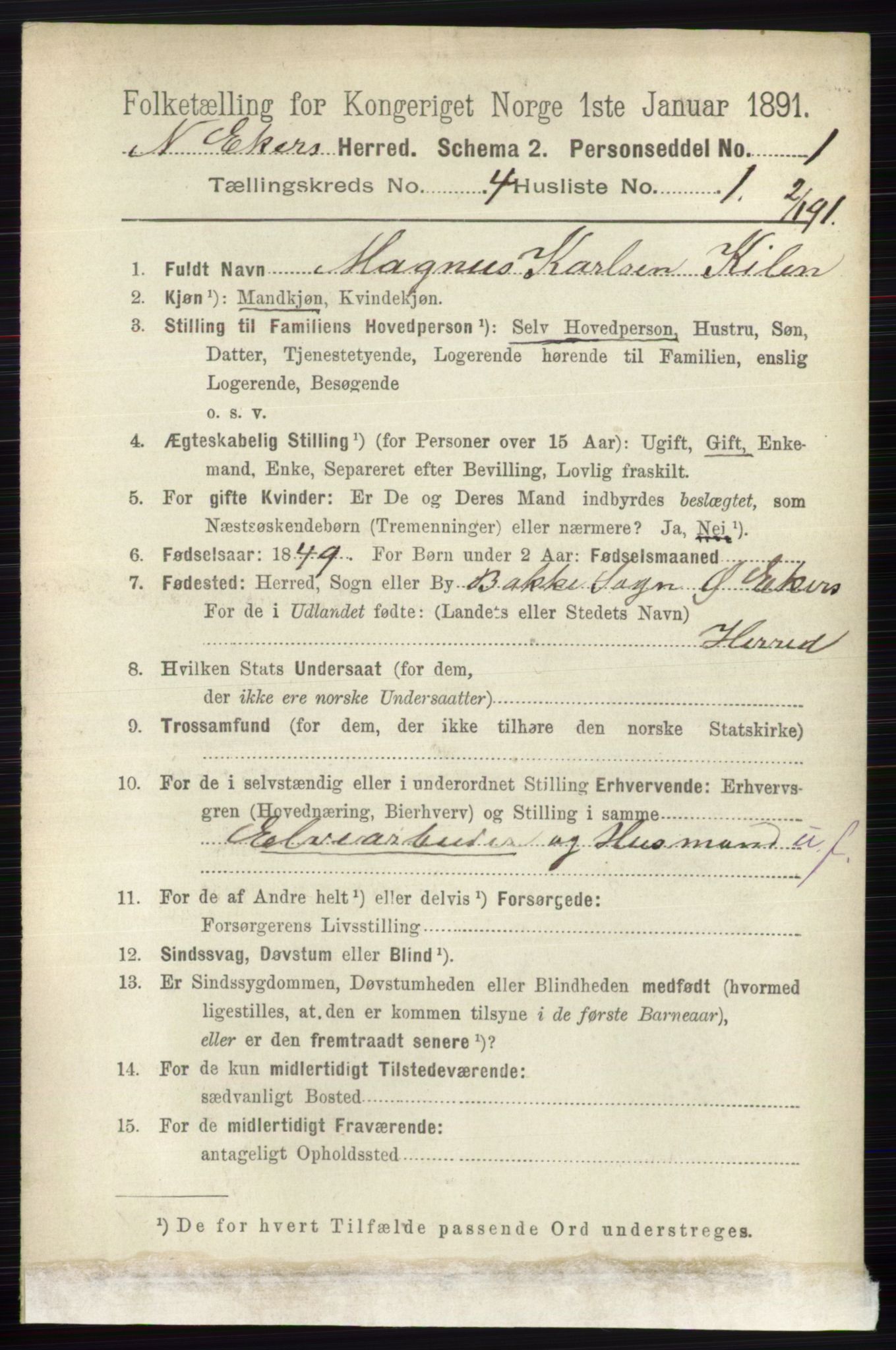 RA, 1891 census for 0625 Nedre Eiker, 1891, p. 1942