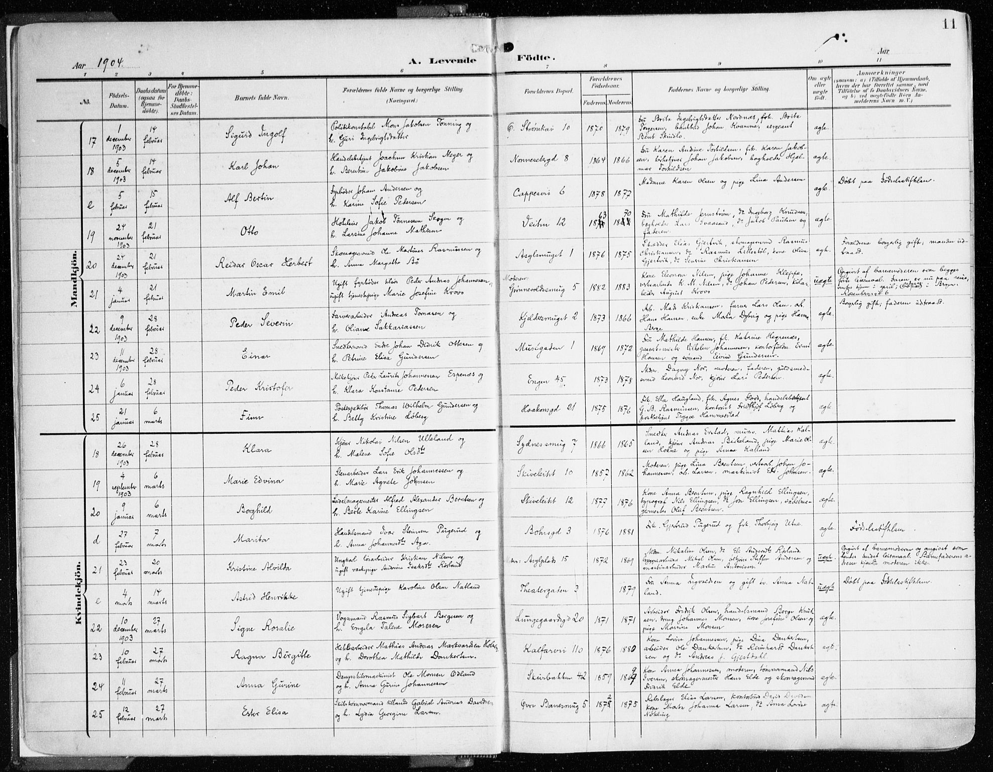 Domkirken sokneprestembete, SAB/A-74801/H/Haa/L0025: Parish register (official) no. B 8, 1903-1925, p. 11