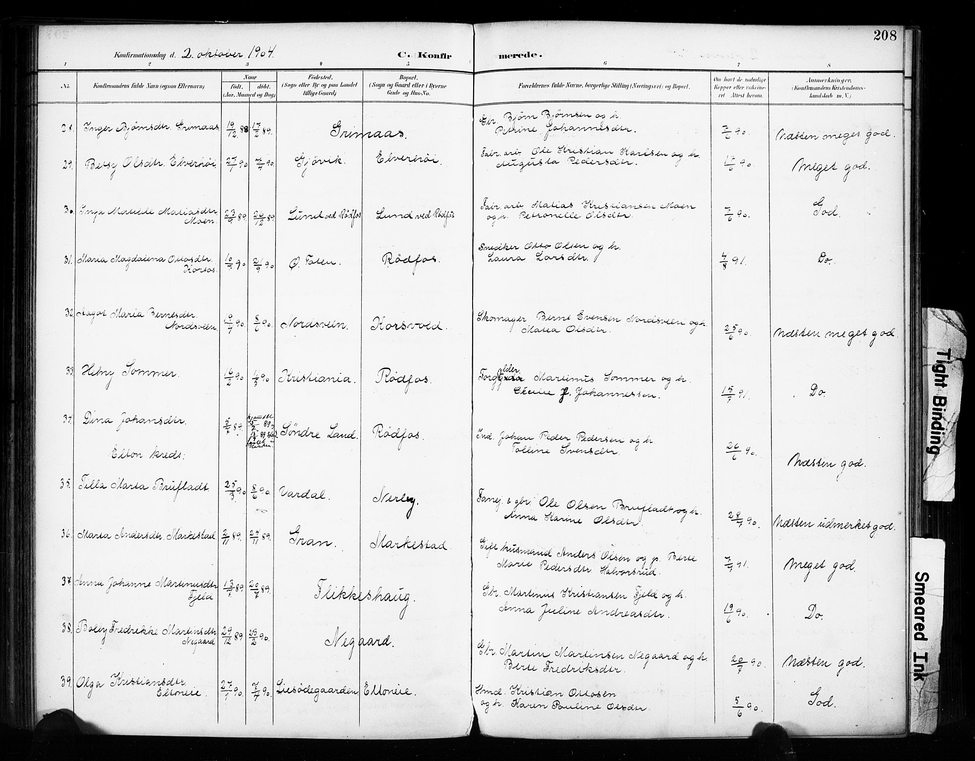 Vestre Toten prestekontor, AV/SAH-PREST-108/H/Ha/Haa/L0011: Parish register (official) no. 11, 1895-1906, p. 208